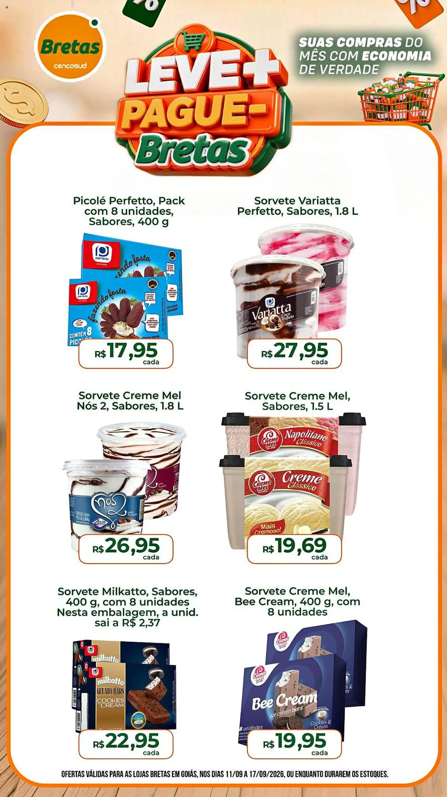 Bretas Folheto - válido de 11/09/2026 | Página: 2 | Produtos: Mel, Creme, Sorvete, Picolé