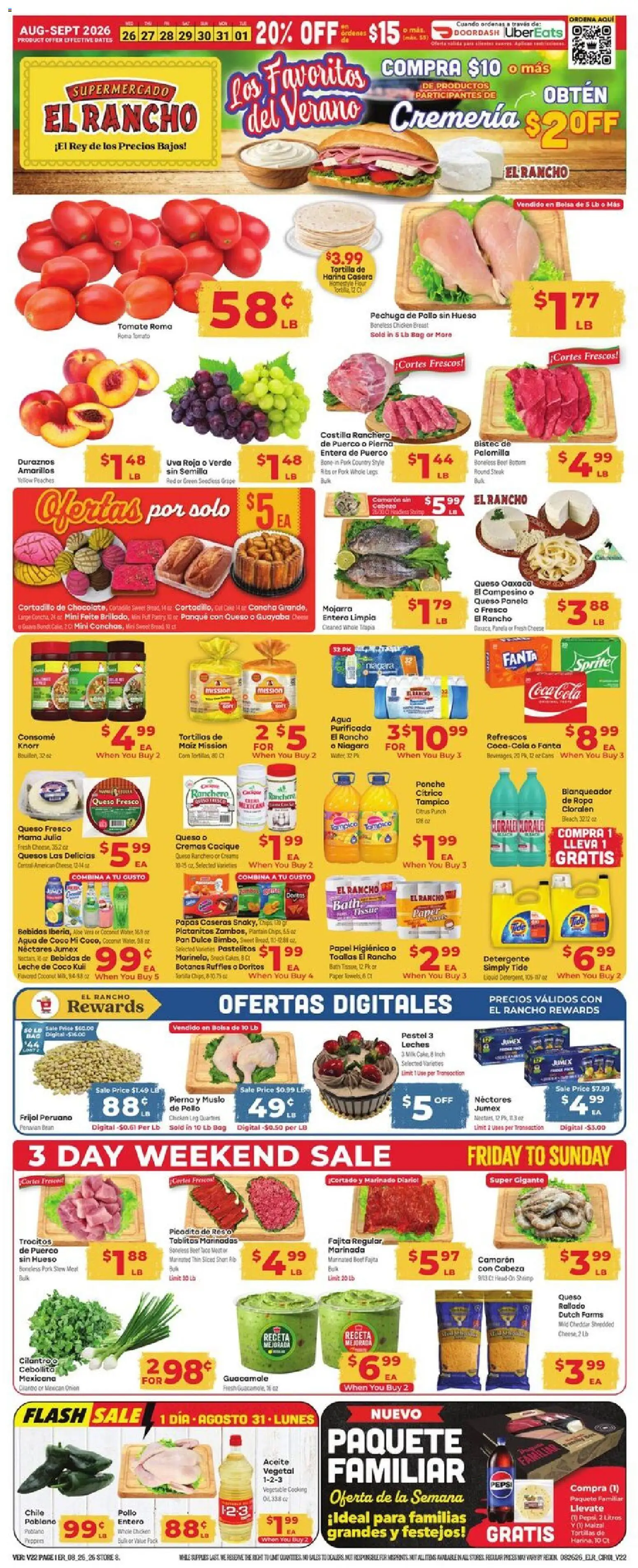 El Rancho Weekly Ad - valid from 08/26/2026 | Page: 1 | Products: Milk, Pork, Beet, Fanta