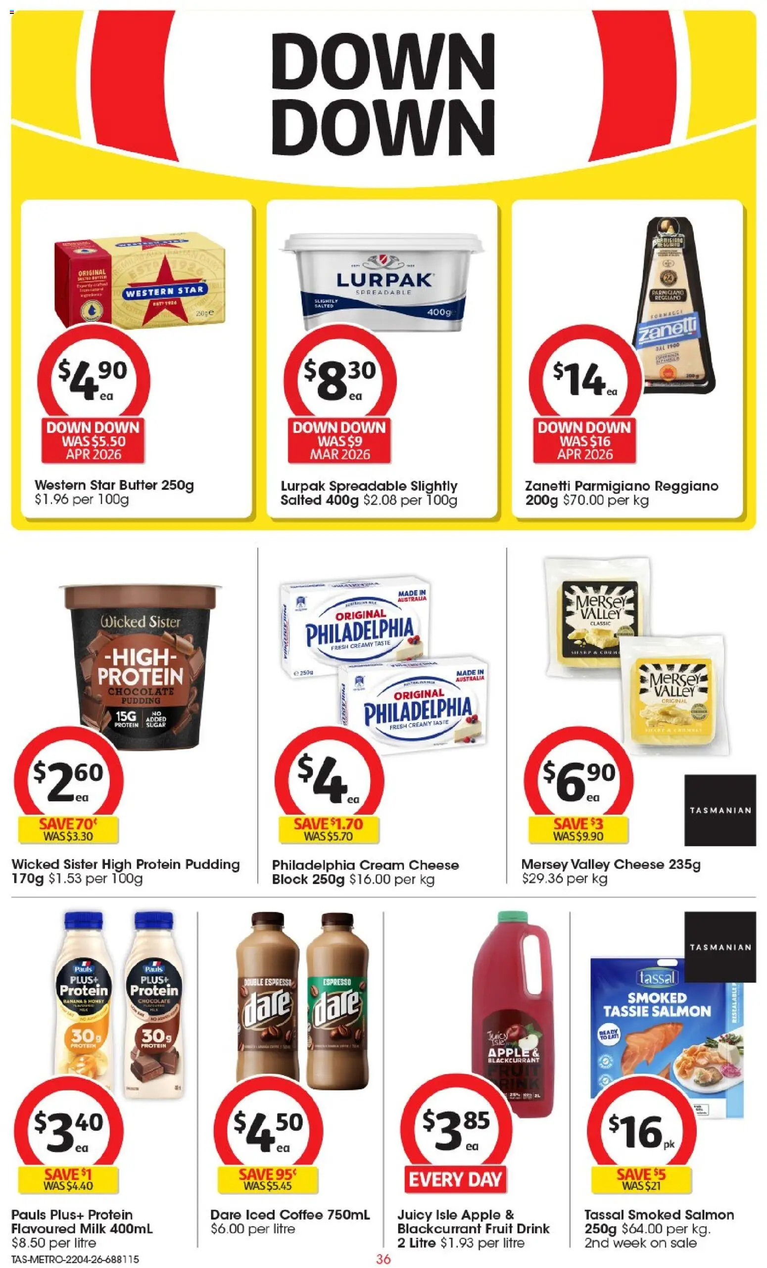 Coles catalogue - valid from 22.04.2026 | Page: 36 | Products: Butter, Chocolate, Salmon, Sugar