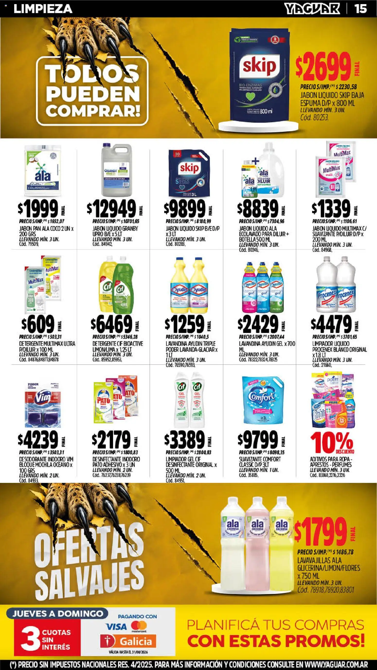 Yaguar catálogo │ válido desde el 10/08/2026 | Página: 16 | Productos: Lavandina, Lavavajillas, Jabón, Espuma