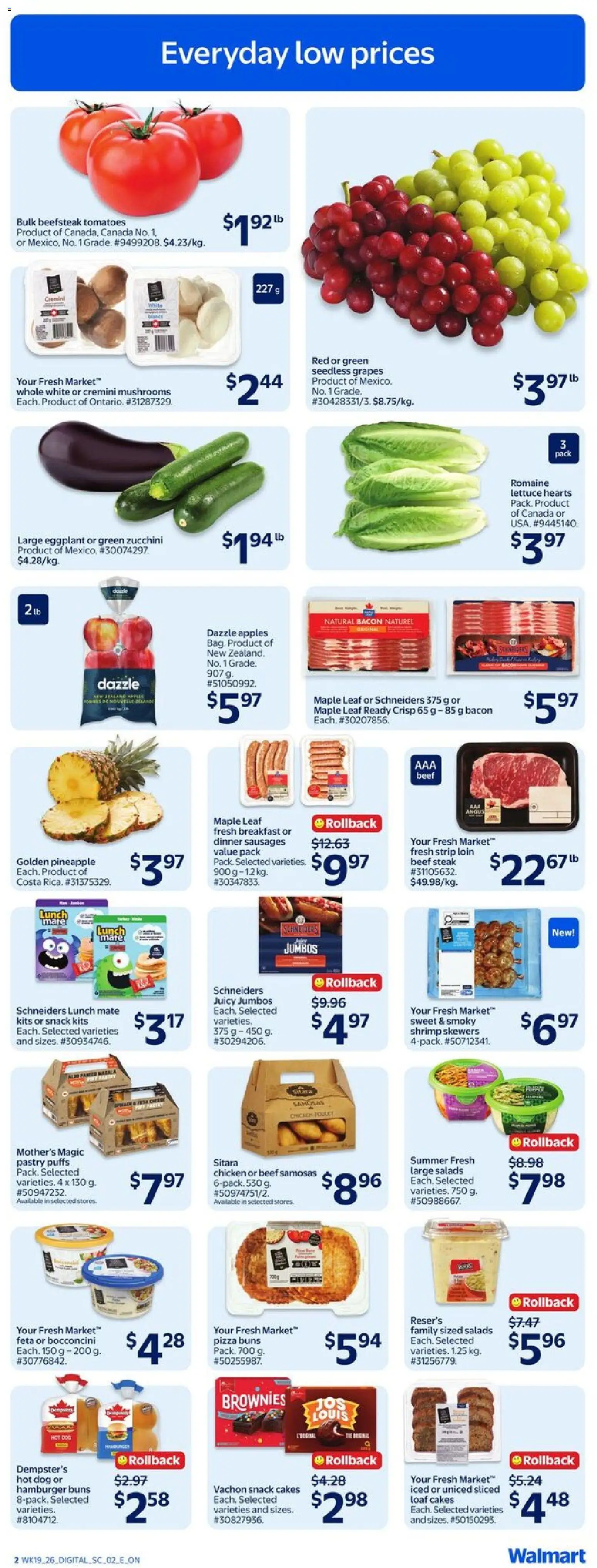 Walmart flyer valid from 04.06.2026 | Page: 3 | Products: Beef, Pineapple, Pizza, Chicken