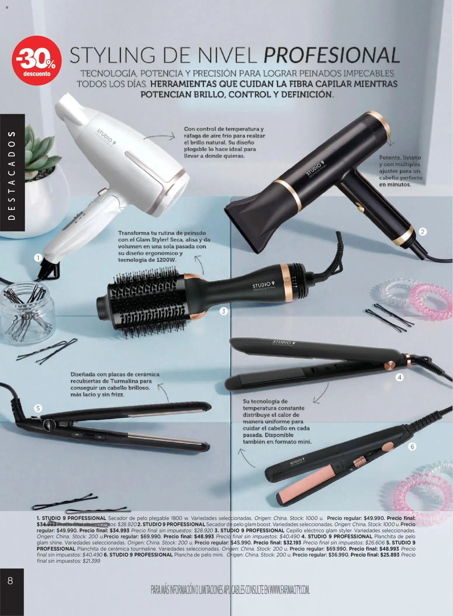 Farmacity catálogo │ válido desde el 09.04.2026 | Página: 8 | Productos: Secador de pelo, Plancha de pelo, Brillo, Plancha