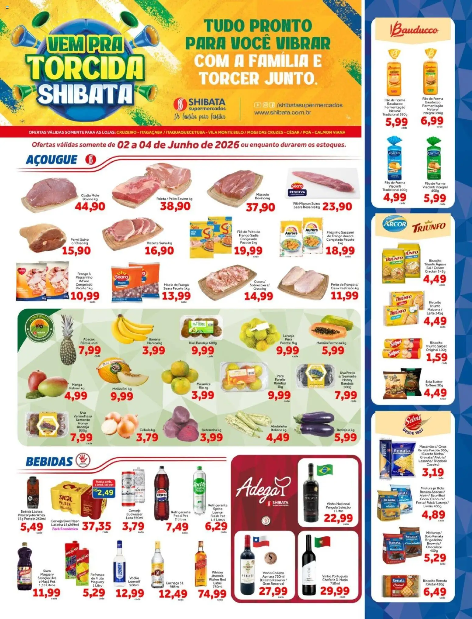 Shibata Folheto - válido de 02.06.2026 | Página: 1 | Produtos: Moela, Cerveja, Mamão, Bala