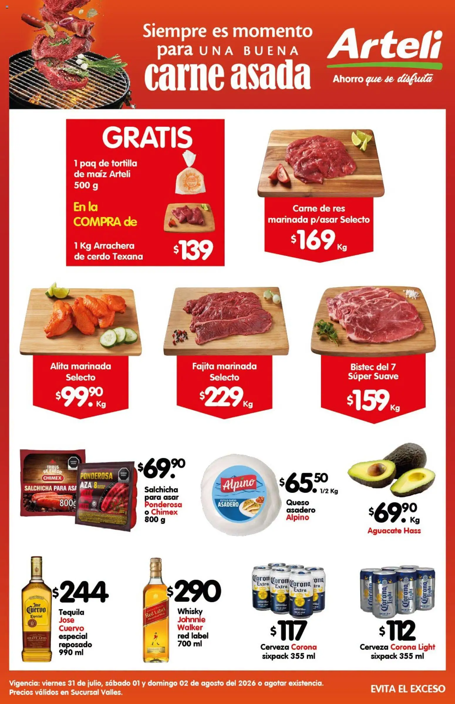 Nuevas ofertas de Arteli válidas en toda la República Mexicana desde el 31/07/2026. ¡Encuentra las mejores ofertas en Arteli folleto Carne Valles! | Página: 1 | Productos: Maíz, Cerdo, Res, Whisky