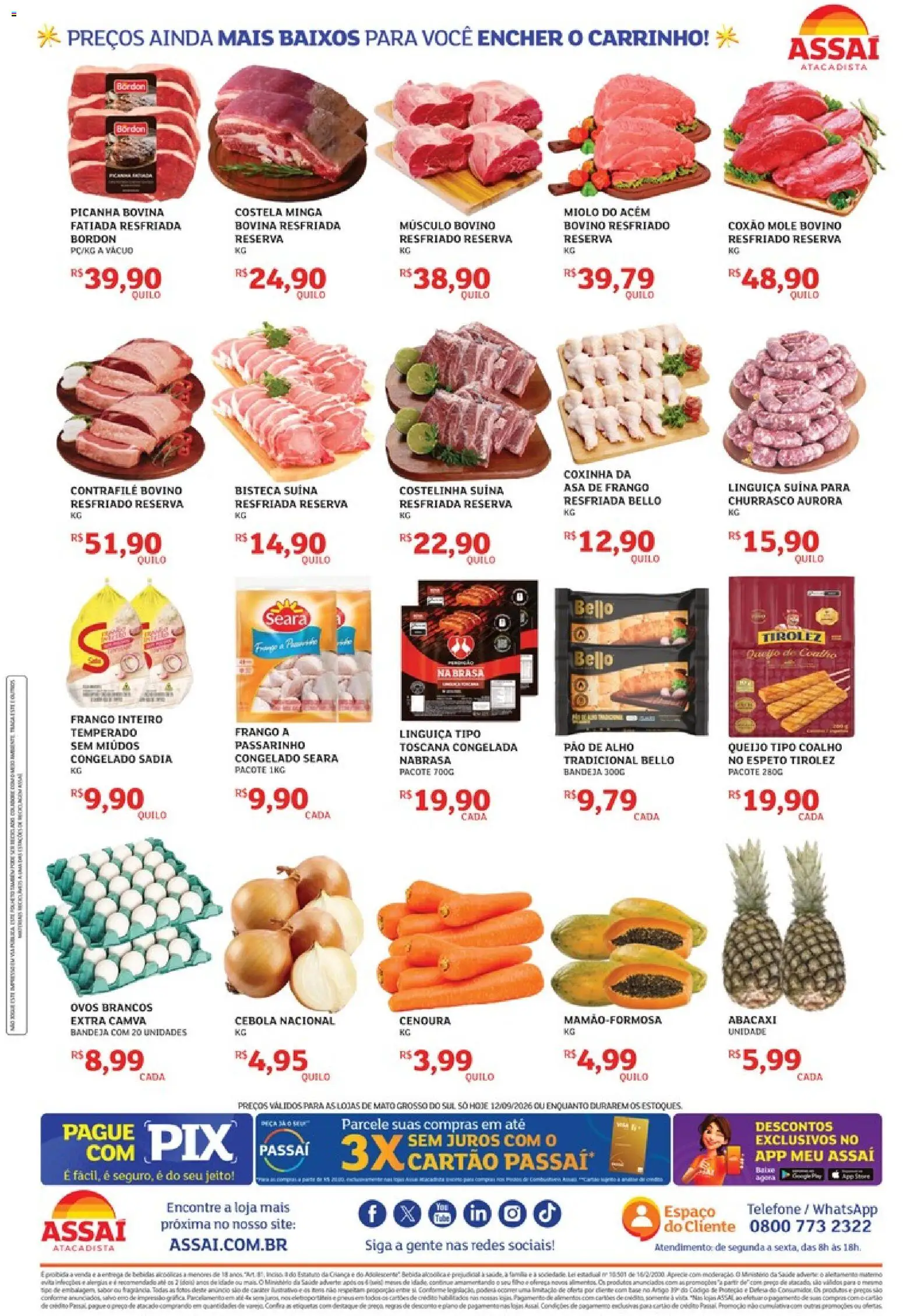 Assaí Atacadista Folheto - válido de 12/09/2026 | Página: 2 | Produtos: Cebola, Coxão mole, Queijo, Sal