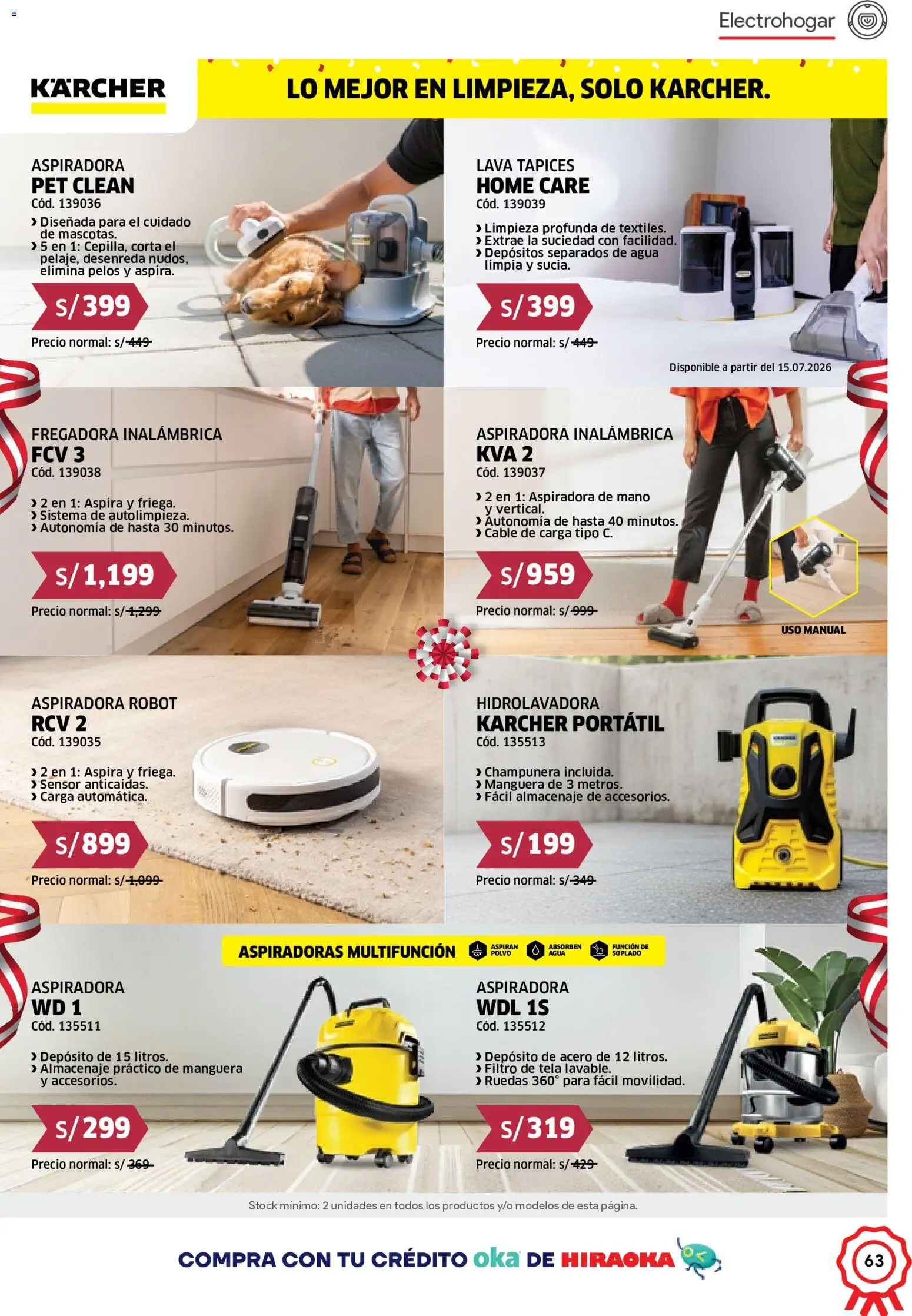 Catálogo Hiraoka válido desde 11/07/2026 | Página: 63 | Productos: Cable, Aspiradora, Robot, Polvo