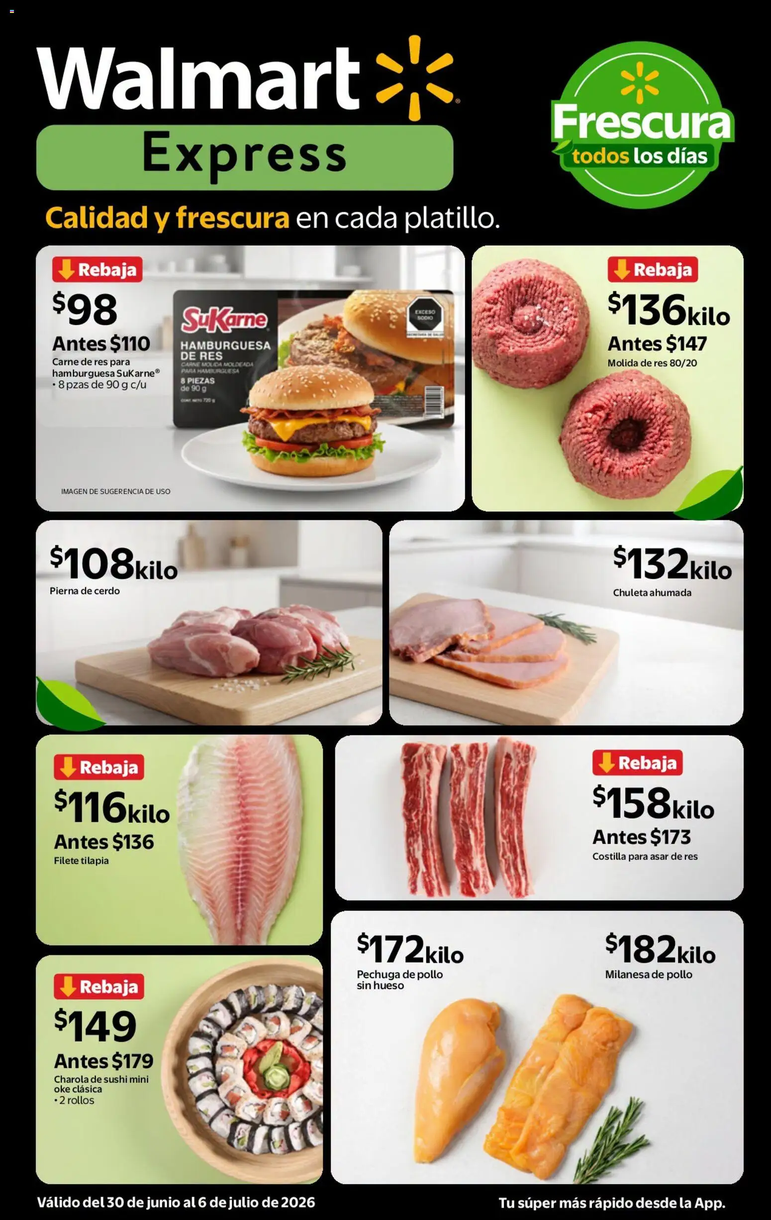 Nuevas ofertas de Walmart Express válidas en toda la República Mexicana desde el 30/06/2026. ¡Encuentra las mejores ofertas en Walmart Express folleto Calidad a precios bajos! | Página: 3 | Productos: Pollo, Milanesa, Cerdo, Res