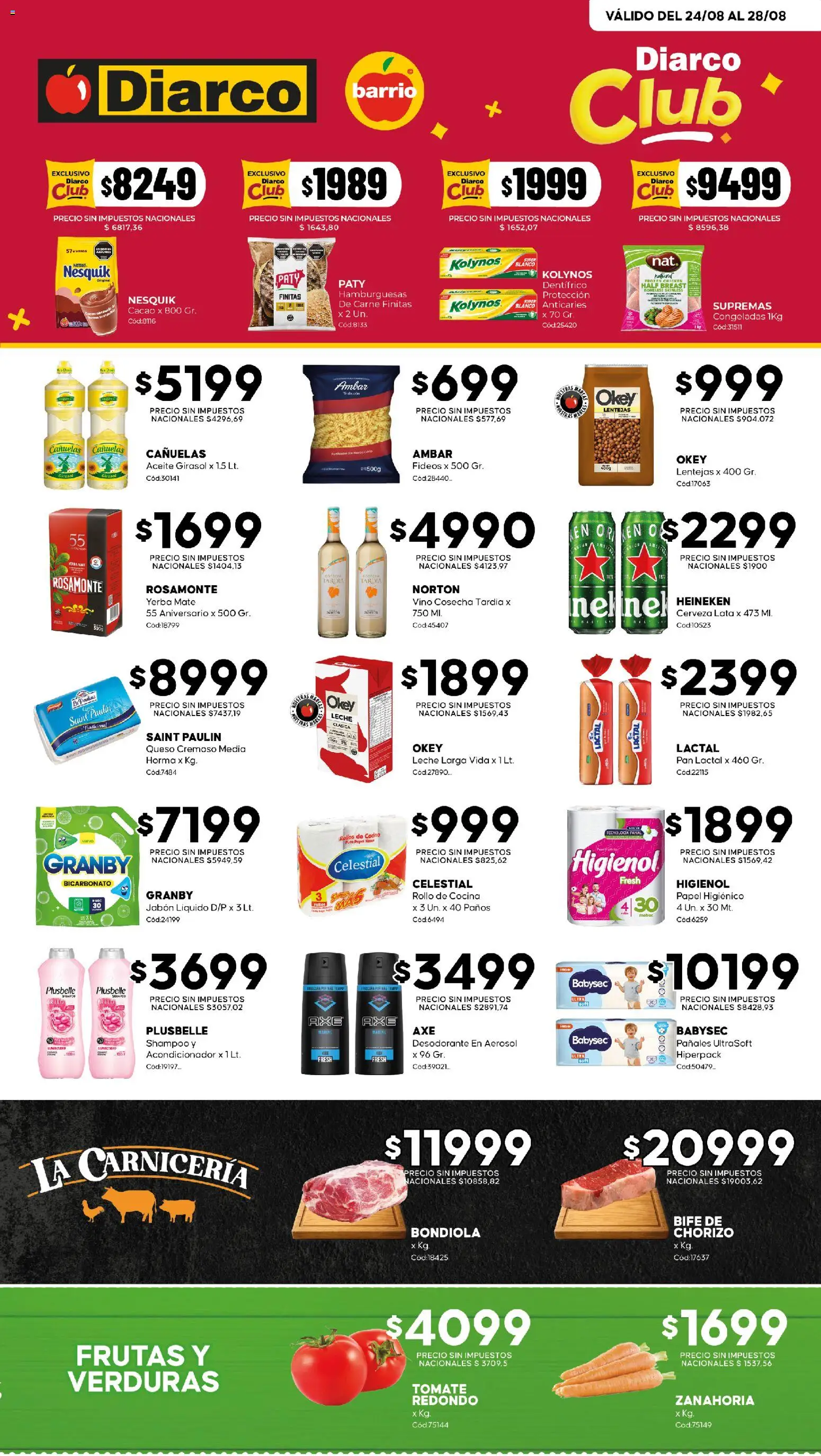 Diarco - Ofertas Diarco Barrio │ válido desde el 24/08/2026 | Página: 1 | Productos: Aceite, Leche, Chorizo, Pan lactal