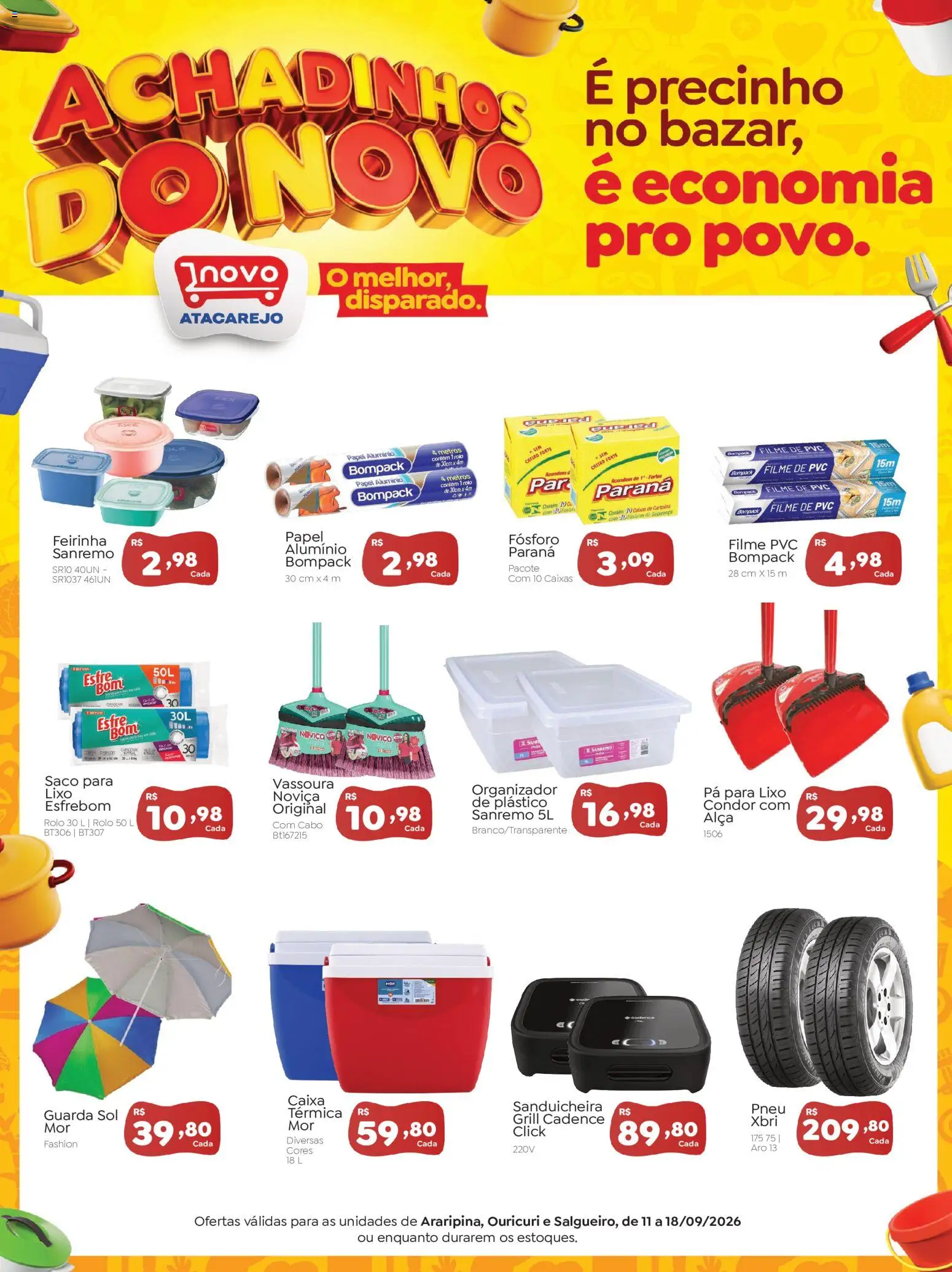 Novo Atacarejo Folheto - válido de 11/09/2026 | Página: 1 | Produtos: Saco para lixo, Organizador, Papel alumínio, Caixa