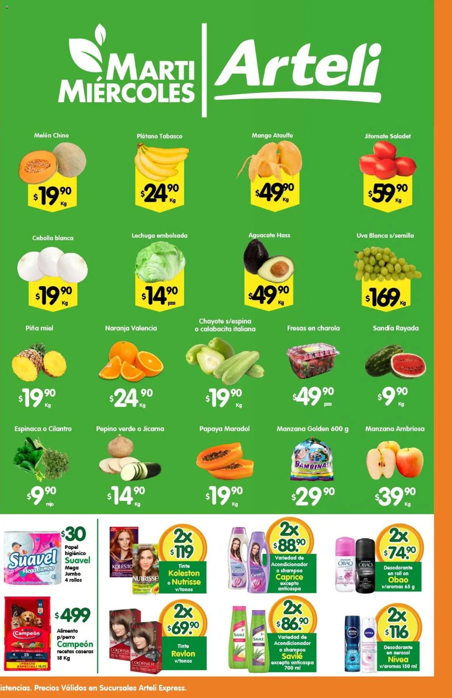 Nuevas ofertas de Arteli válidas en toda la República Mexicana desde el 06.05.2026. ¡Encuentra las mejores ofertas en Arteli folleto Express! | Página: 2 | Productos: Cebolla, Manzana, Aguacate, Uva