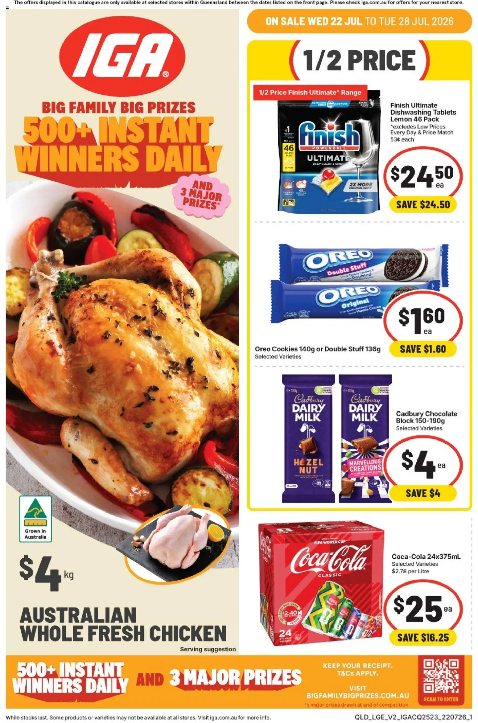 IGA catalogue - valid from 22/07/2026 | Page: 1 | Products: Chocolate, Chicken, Lemon, Tablets