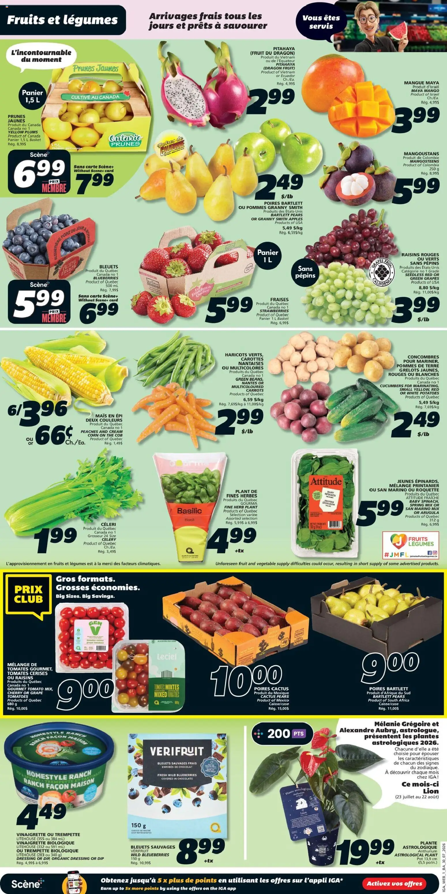 IGA flyer valid from Jul 30, 2026 | Page: 3 | Products: Strawberries, Peaches, Legumes, Chocolate