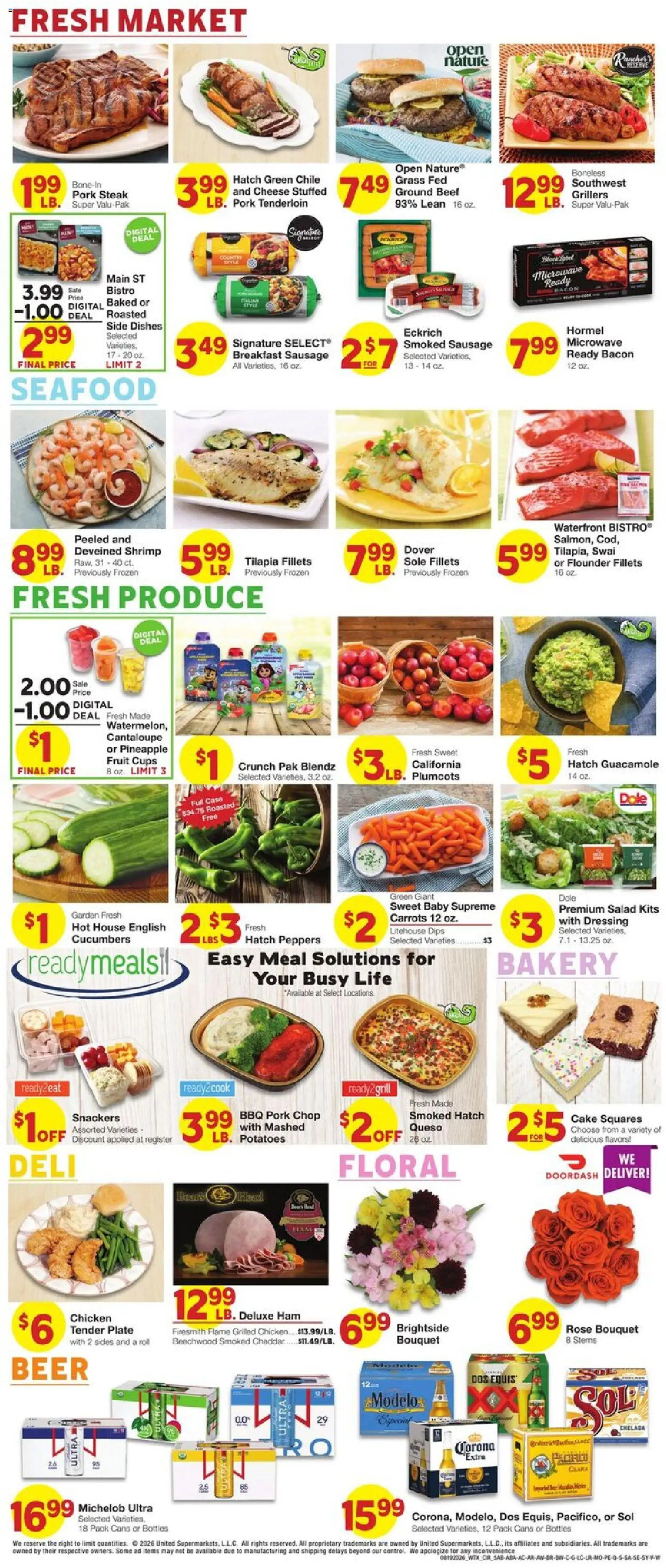United Supermarkets Weekly Ad - valid from 08/19/2026 | Page: 5 | Products: Shrimp, Cheese, Sausage, Dressing