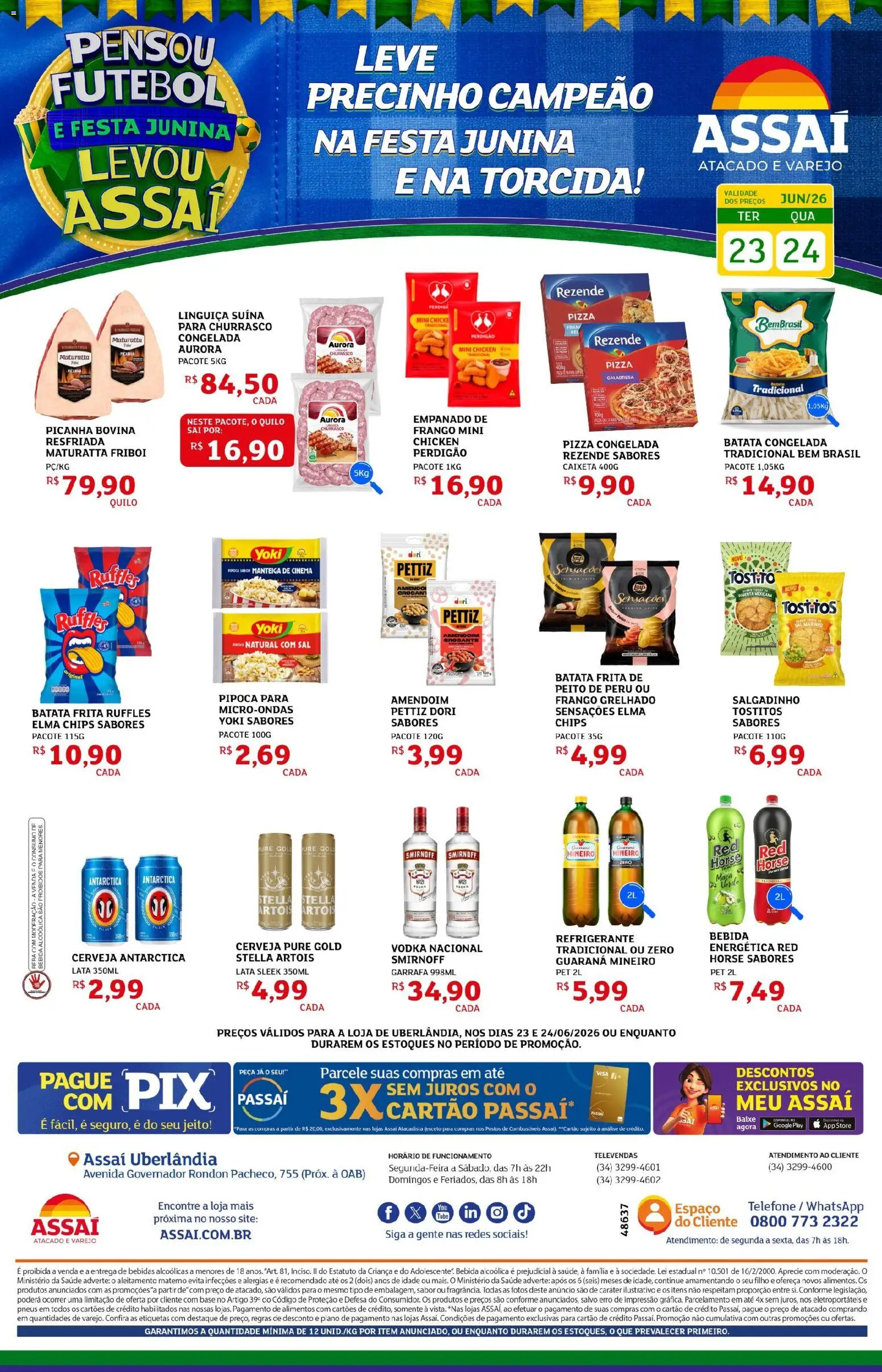 Assaí Atacadista Folheto - válido de 23/06/2026 | Página: 1 | Produtos: Picanha, Manteiga, Vodka, Batata frita