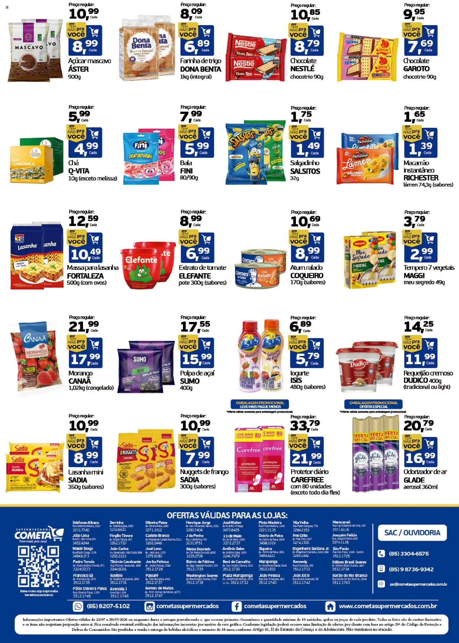 Cometa Supermercados Folheto - válido de 23/07/2026 | Página: 2 | Produtos: Farinha de trigo, Frango, Requeijão, Açaí
