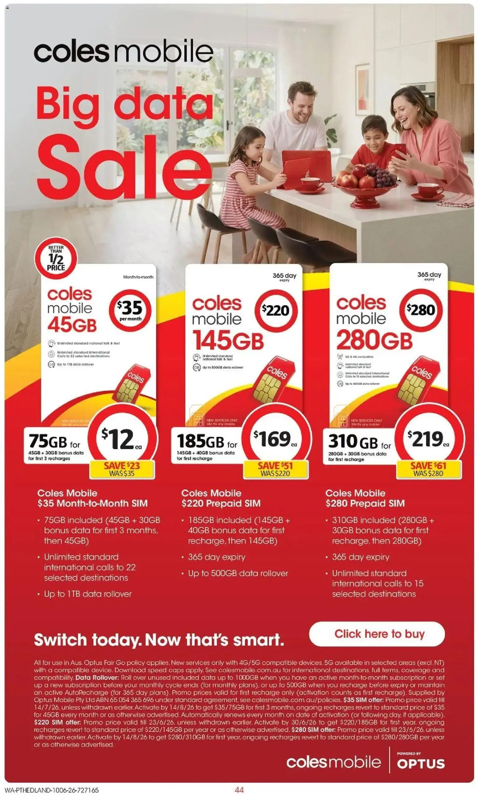 Coles catalogue - valid from 10.06.2026 | Page: 44 | Products: Date, Mobile