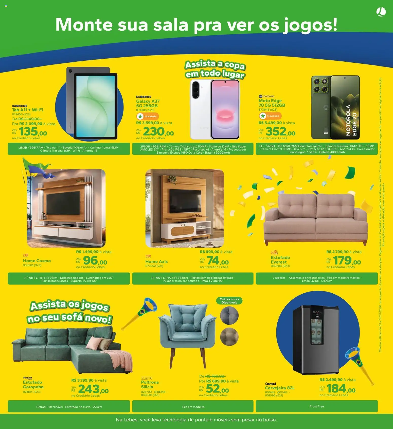 Lebes Folheto - válido de 01/07/2026 | Página: 7 | Produtos: Processador, Sofá, Cervejeira, Tv