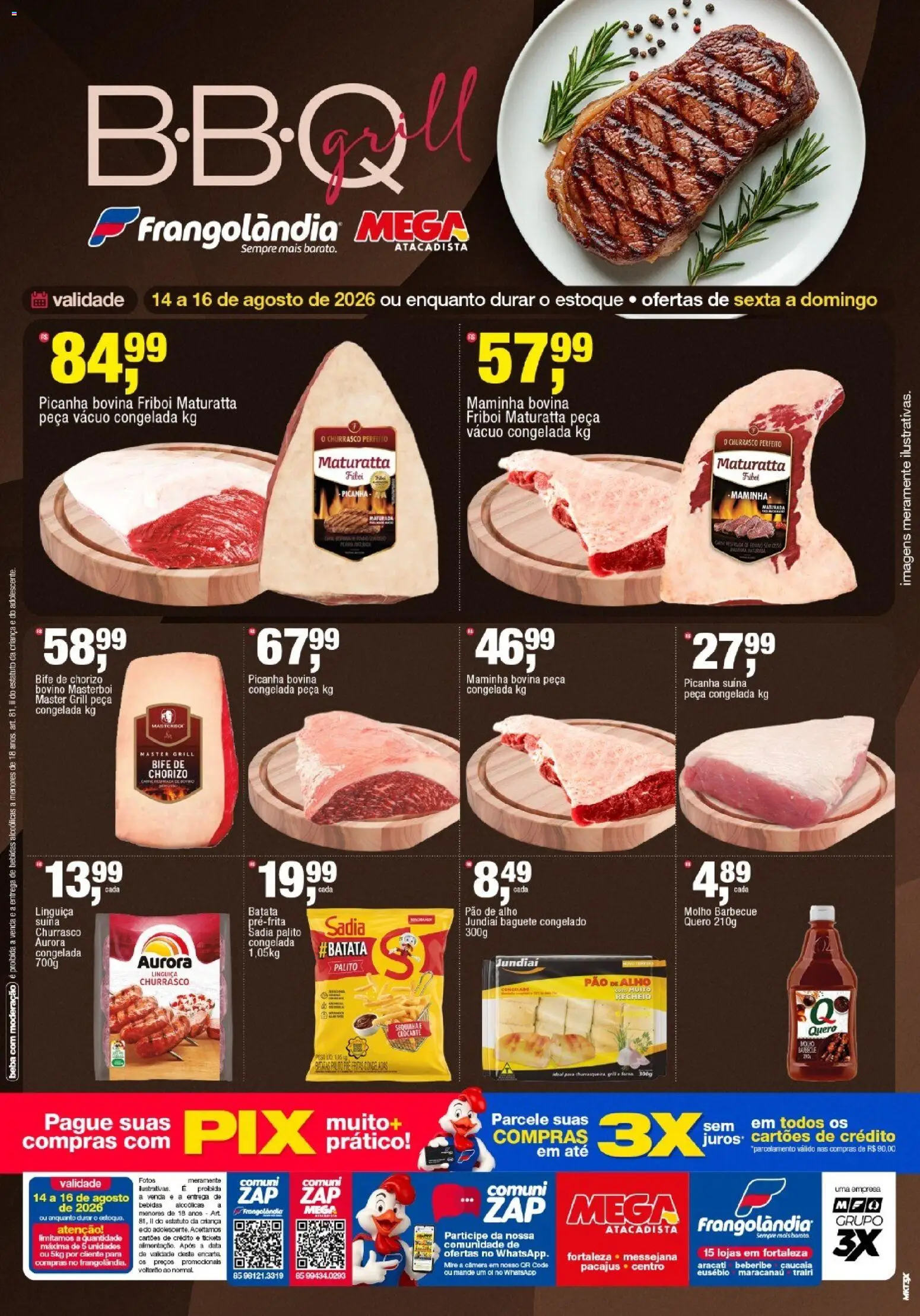 Frangolândia Folheto - válido de 14/08/2026 | Página: 1 | Produtos: Picanha, Bebidas, Batata, Câmera