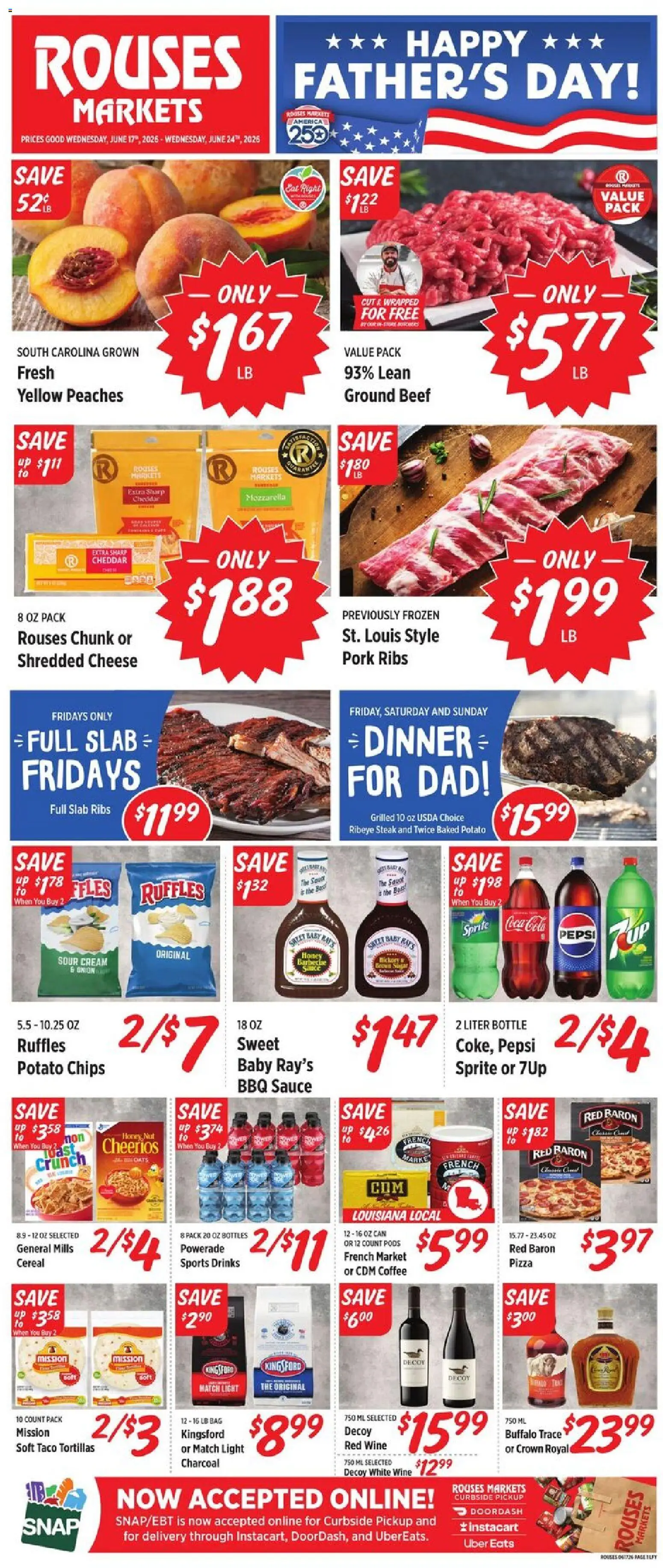 Rouses Weekly Ad - LA - valid from 17.06.2026 | Page: 1 | Products: Peaches, Sour cream, Chips, Onion