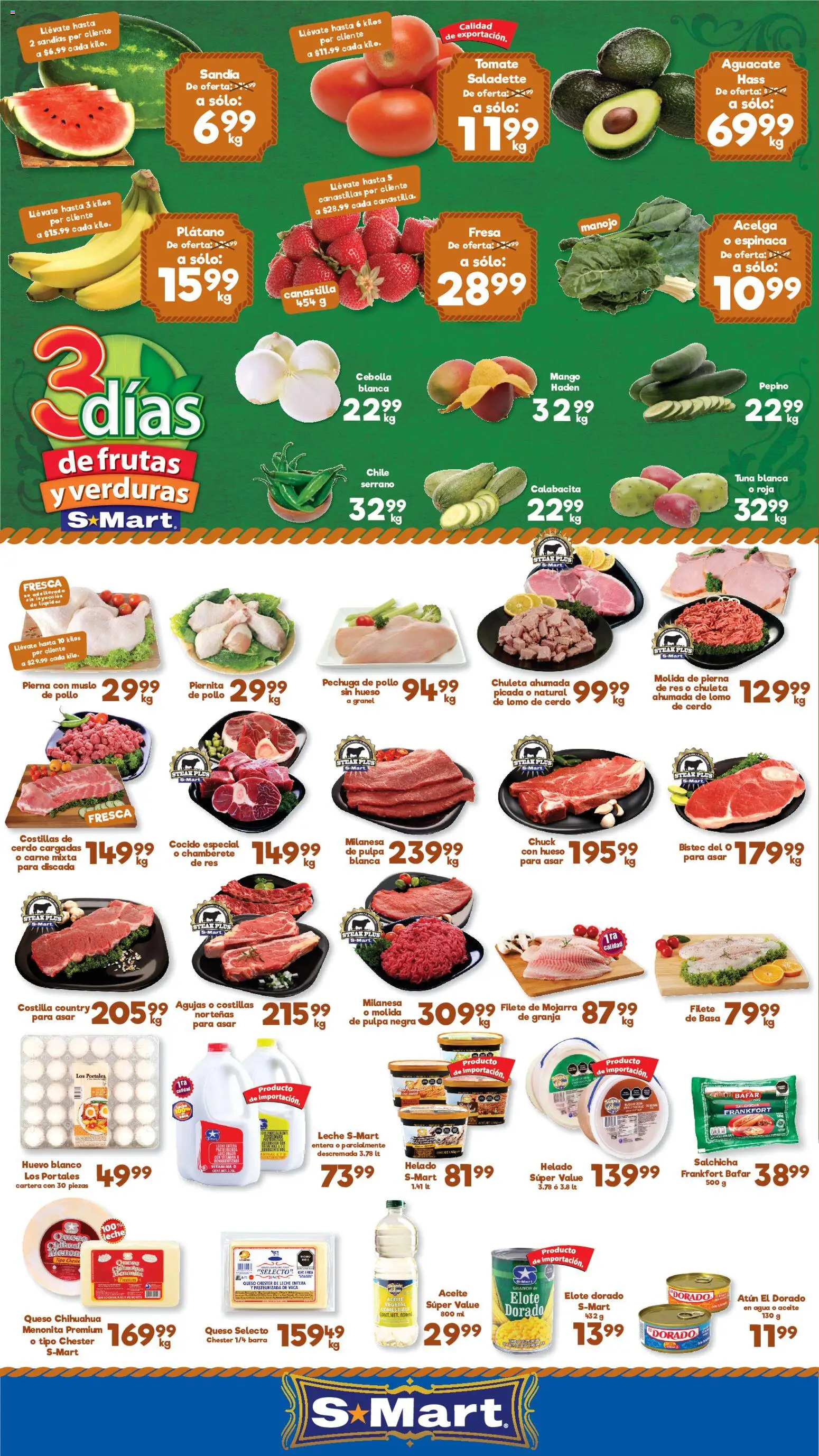 Nuevas ofertas de S-Mart válidas en toda la República Mexicana desde el 07/06/2026. ¡Encuentra las mejores ofertas en S-Mart folleto Monterrey! | Página: 1 | Productos: Plátano, Milanesa, Huevo, Pastel