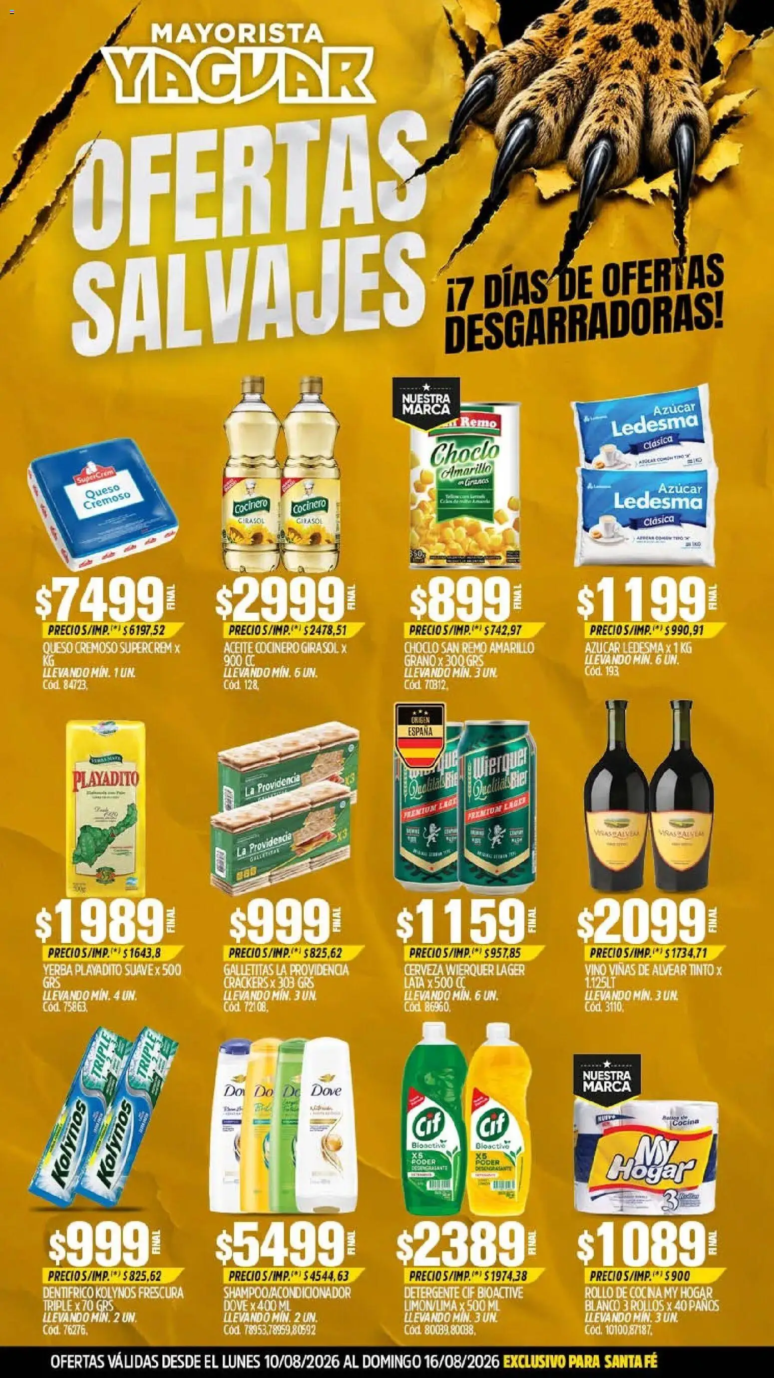 Yaguar - Oferta Semanal Santa Fé │ válido desde el 10/08/2026 | Página: 1 | Productos: Cocina, Choclo, Vino, Cerveza