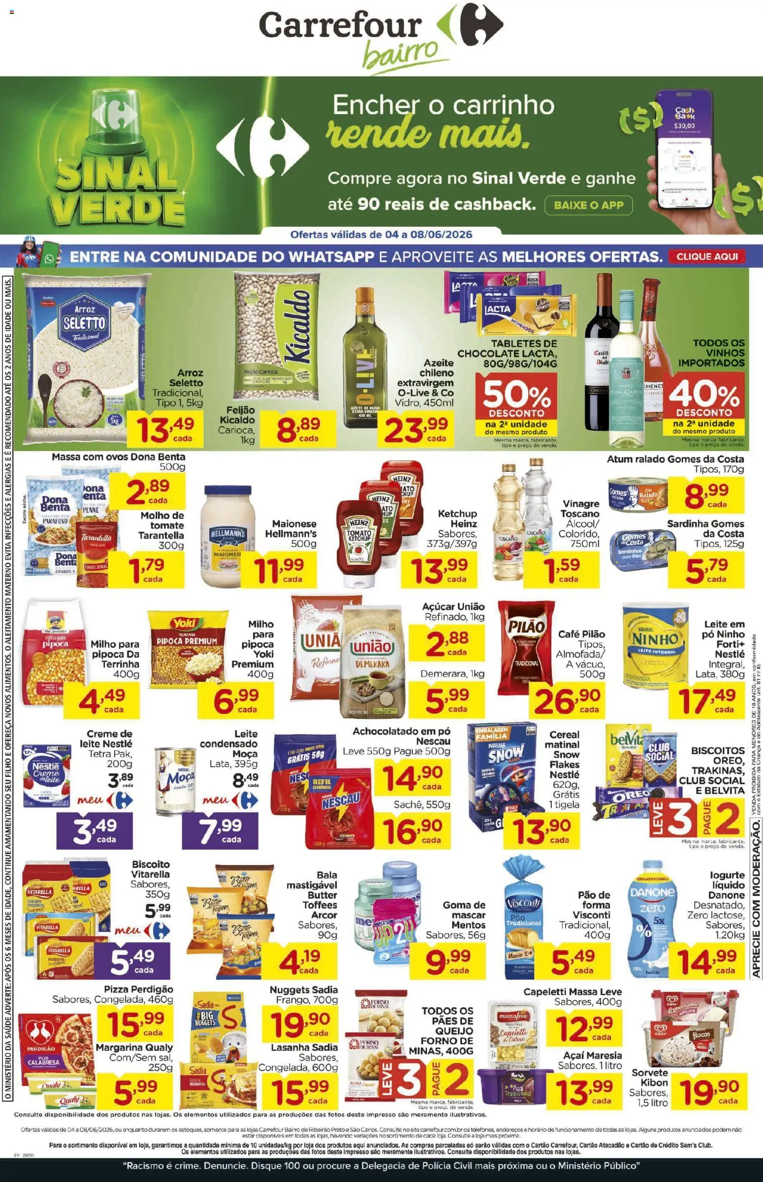 Carrefour Bairro Folheto - válido de 04.06.2026 | Página: 1 | Produtos: Vinagre, Leite, Ketchup, Bala