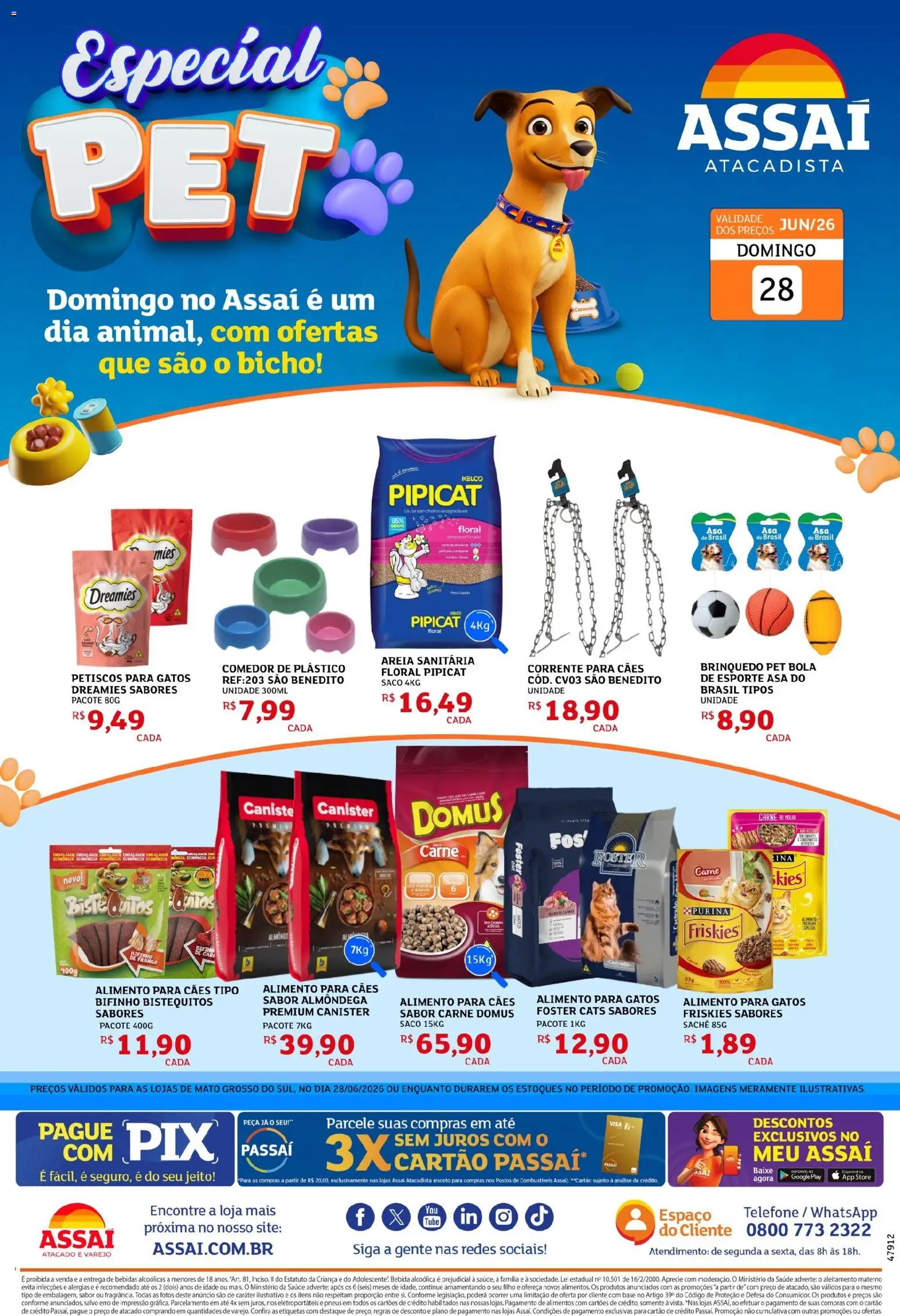 Assaí Atacadista Folheto - válido de 28/06/2026 | Página: 1 | Produtos: Areia, Base, Bebida, Telefone