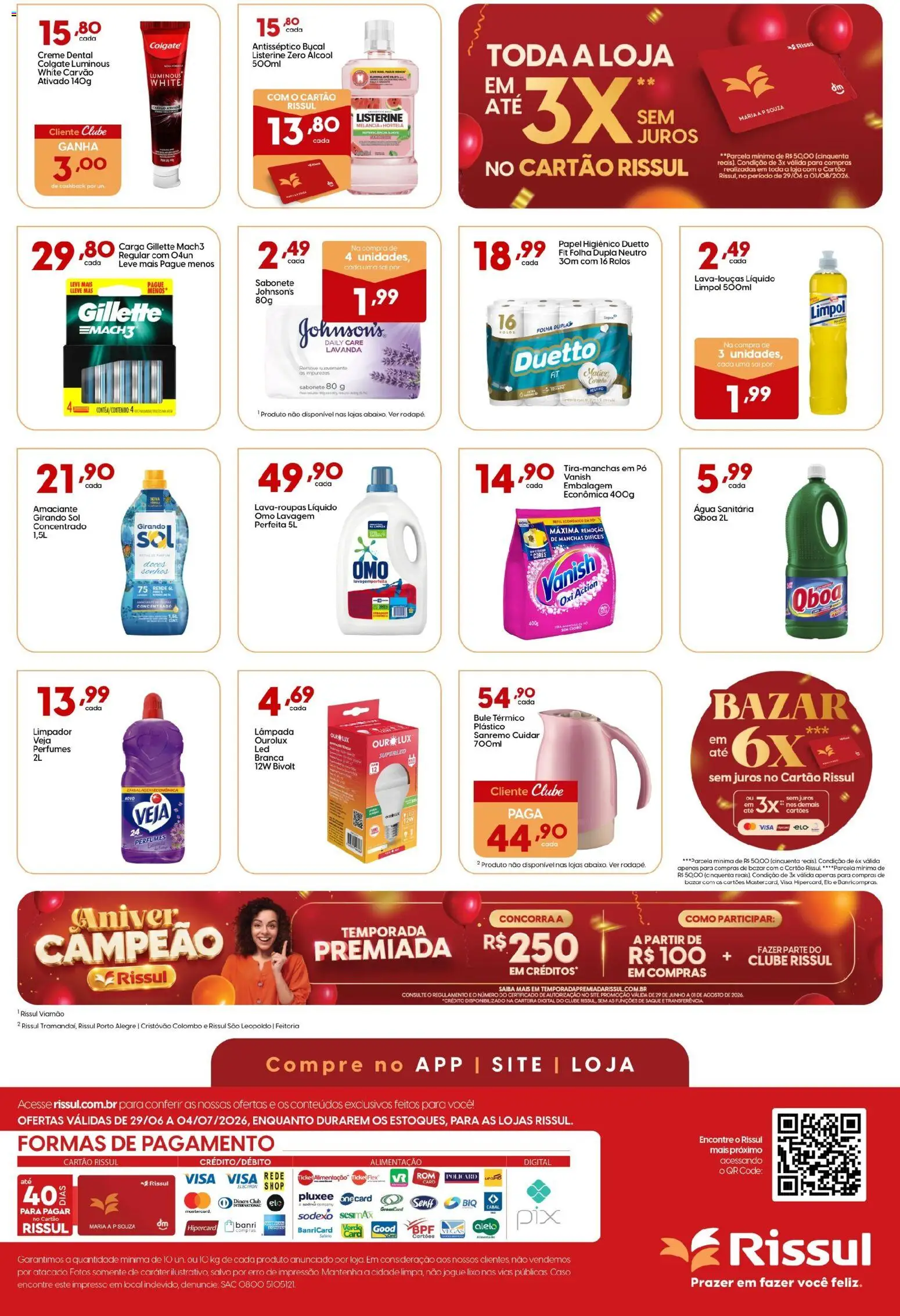 Rissul Folheto - válido de 29/06/2026 | Página: 4 | Produtos: Lâmpada, Saquê, Creme, Amaciante