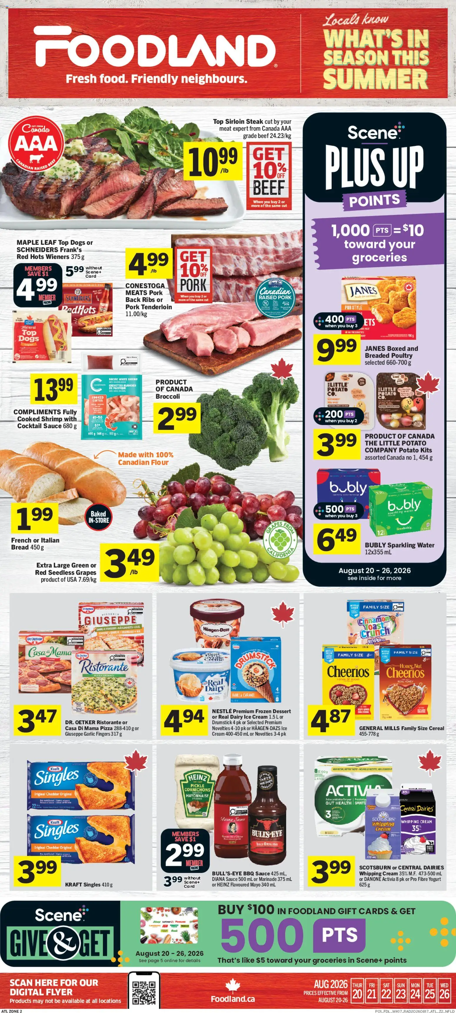 Foodland flyer valid from Aug 20, 2026 | Page: 1 | Products: Mayonnaise, Meat, Steak, Grapes
