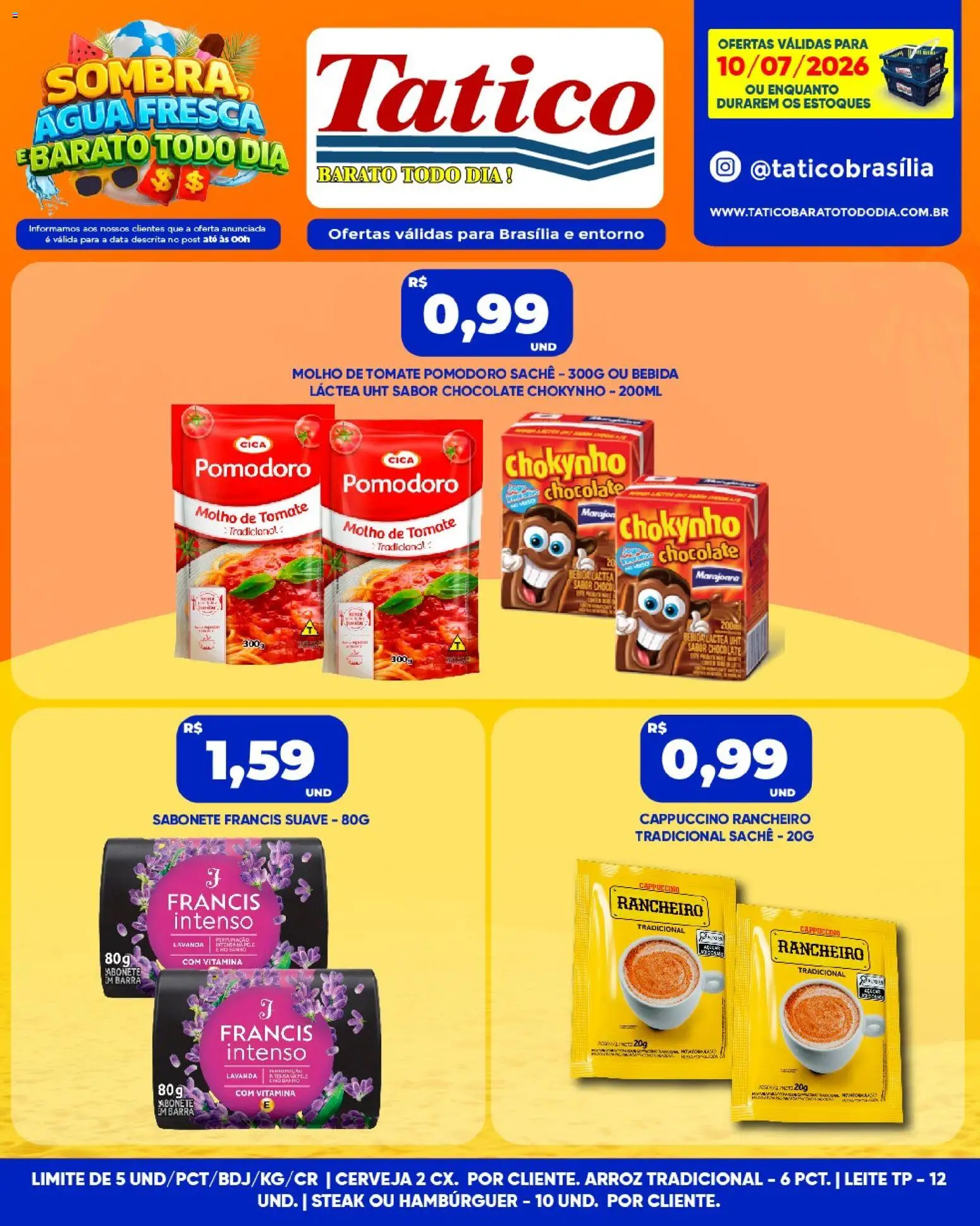 Tatico Folheto - válido de 11/07/2026 | Página: 8 | Produtos: Molho de tomate, Arroz, Hambúrguer, Sabonete