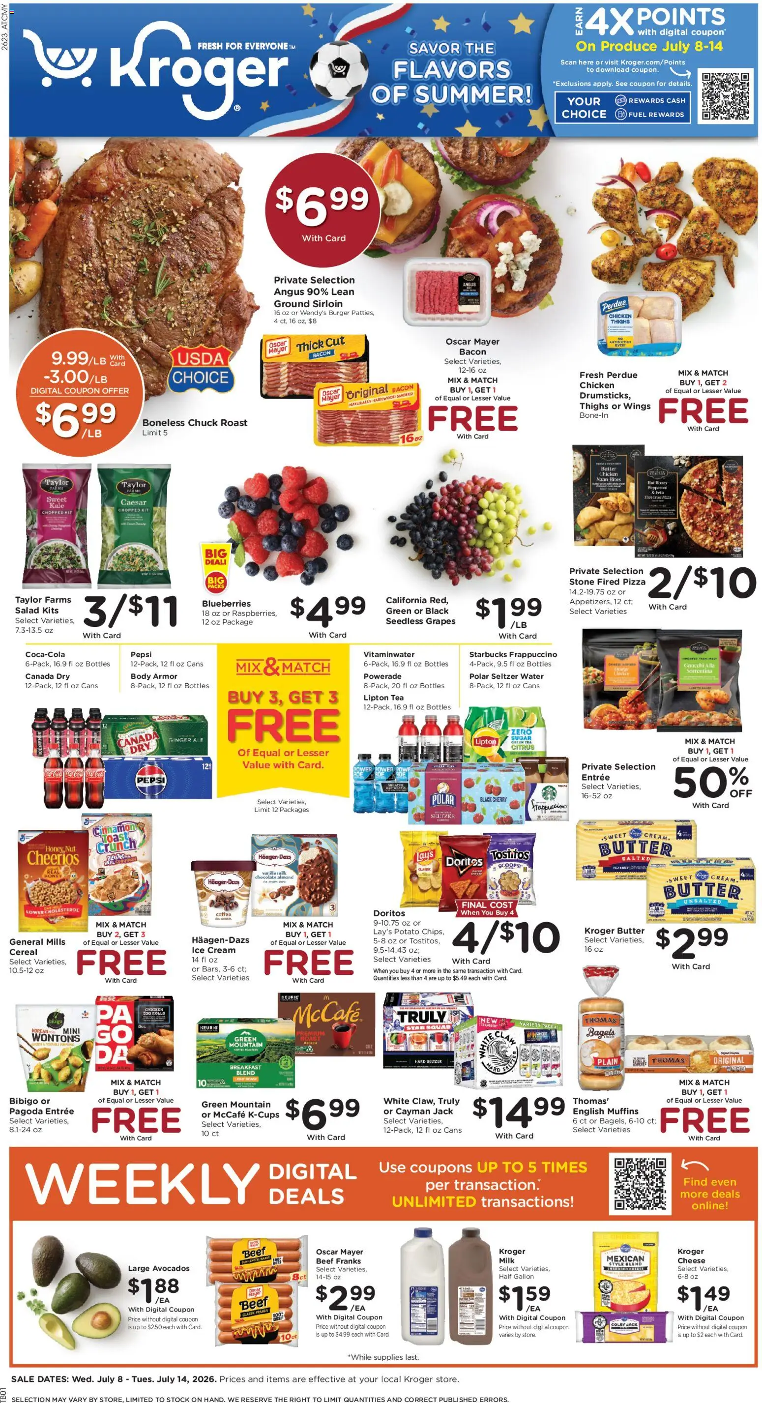 Kroger Weekly Ad - valid from 07/08/2026 | Page: 1 | Products: Ginger, Butter, Chocolate, Pizza