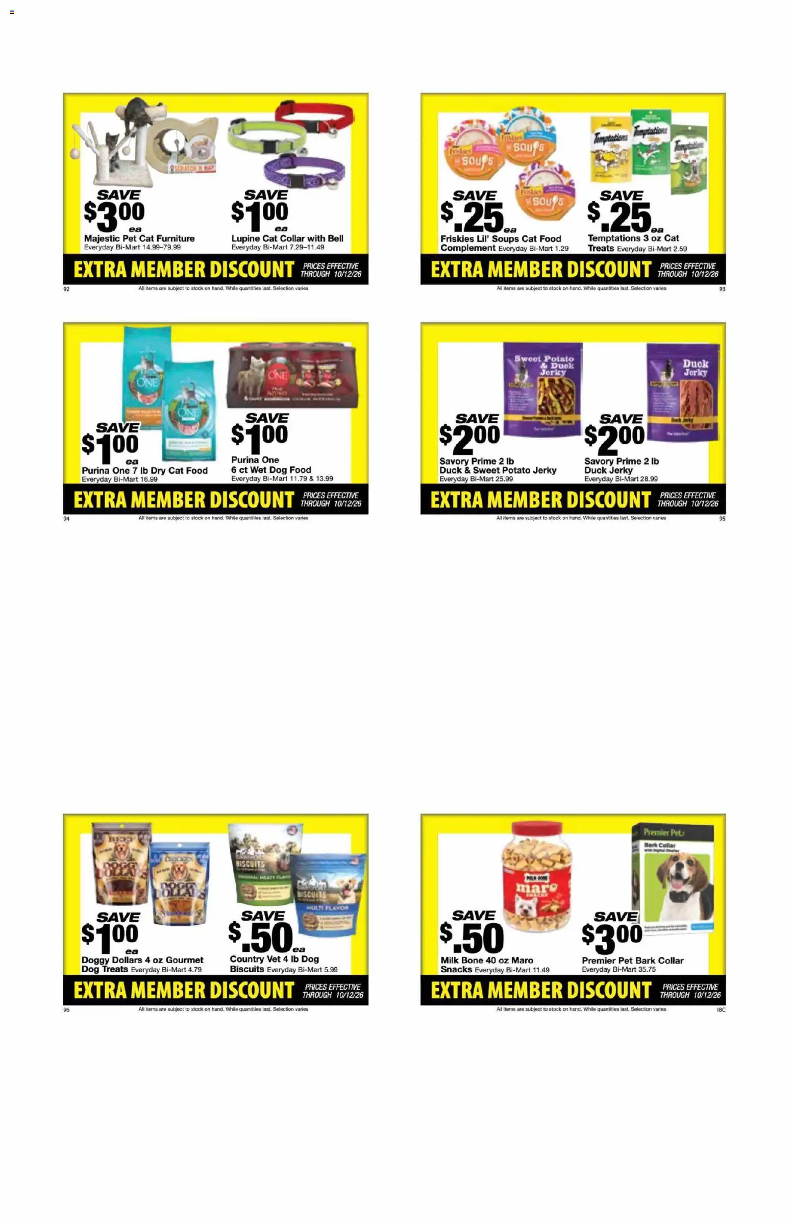 Bi-Mart Extra Member Discount Book - valid from 09/28/2026 | Page: 13 | Products: Dog Treats, Cat Food, Cat Collar, Snacks