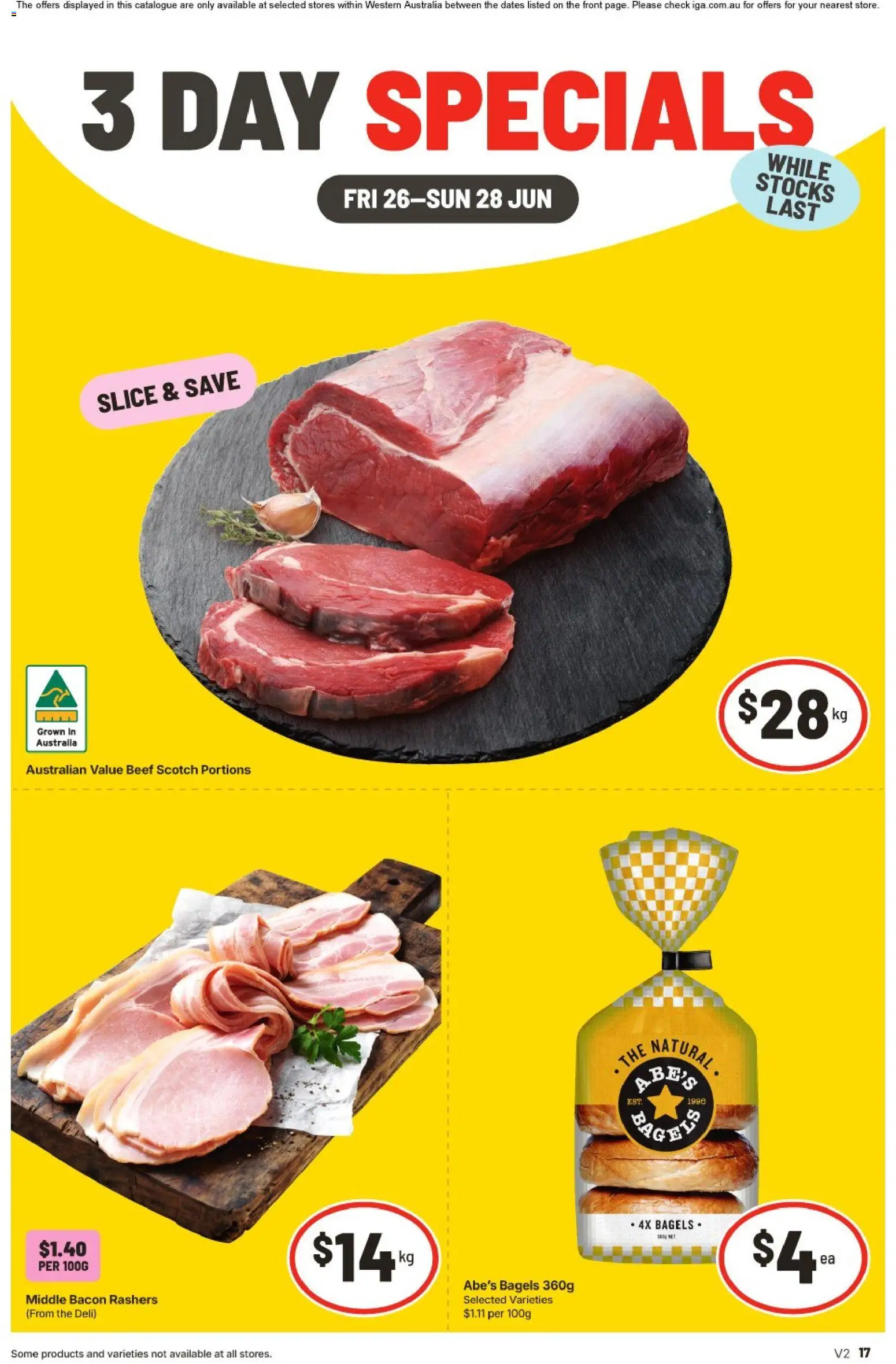 IGA catalogue - valid from 26/06/2026 | Page: 1 | Products: Bagels, Bacon, Beef, Scotch