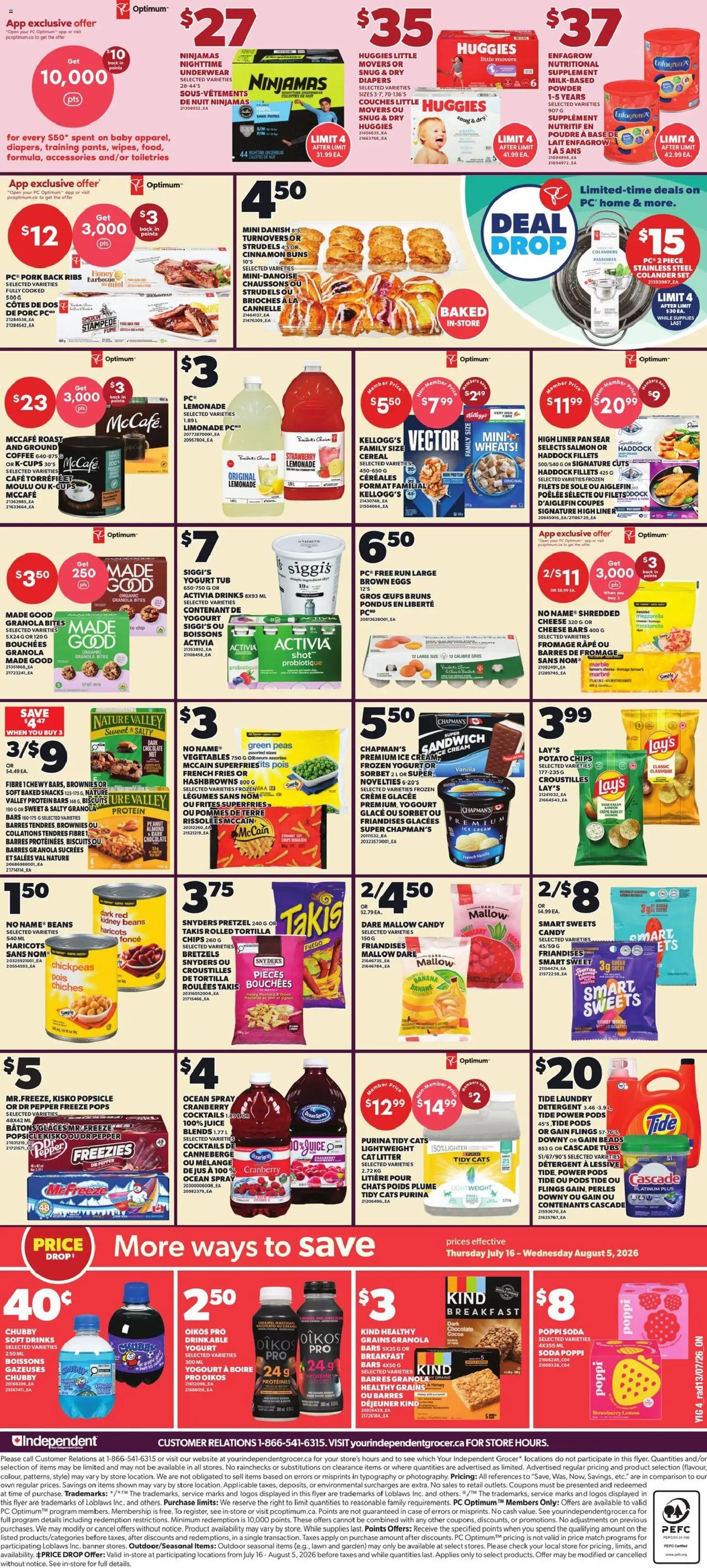 Independent Grocer flyer valid from Jul 16, 2026 | Page: 2 | Products: Cat litter, Grains, Legumes, Snacks