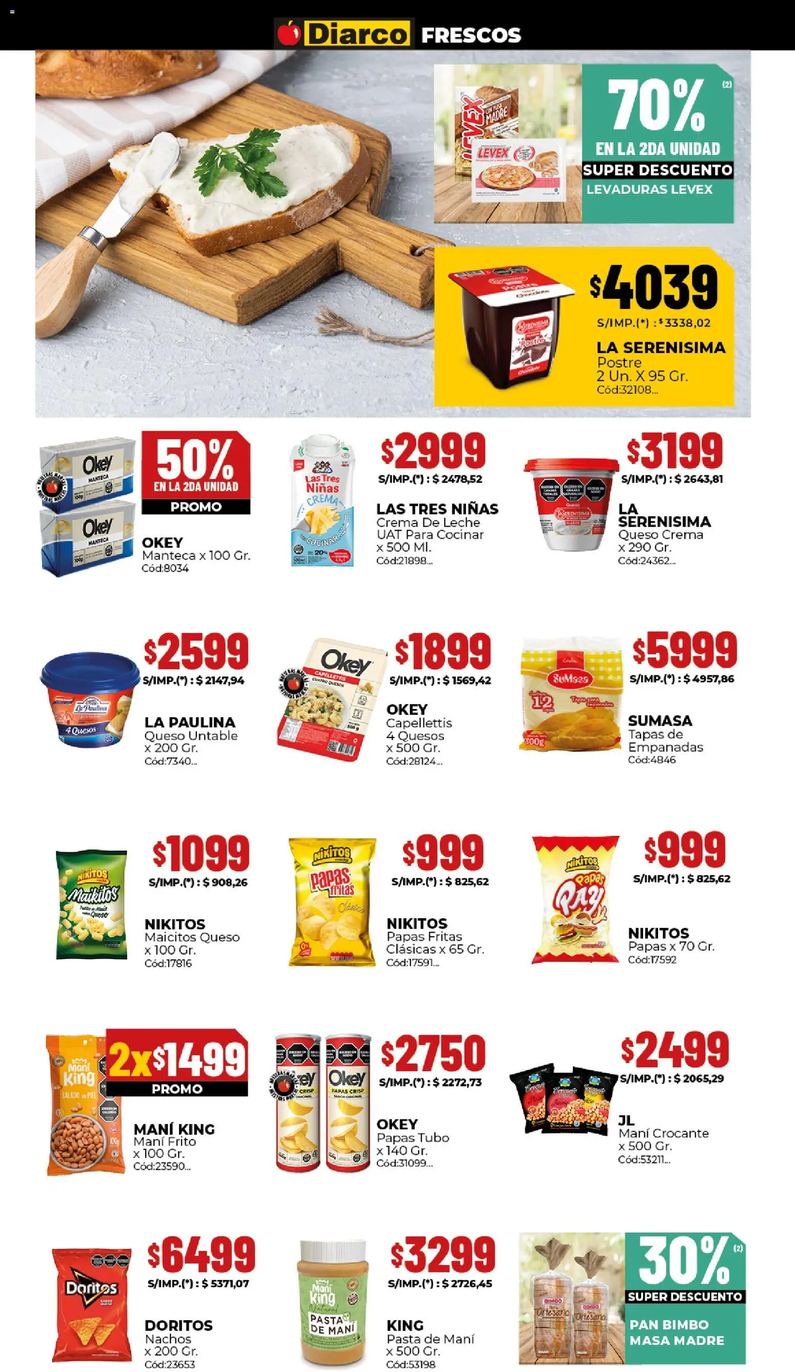 Diarco ofertas │ válido desde el 25.05.2026 | Página: 12 | Productos: Manteca, Pan, Papas fritas, Crema