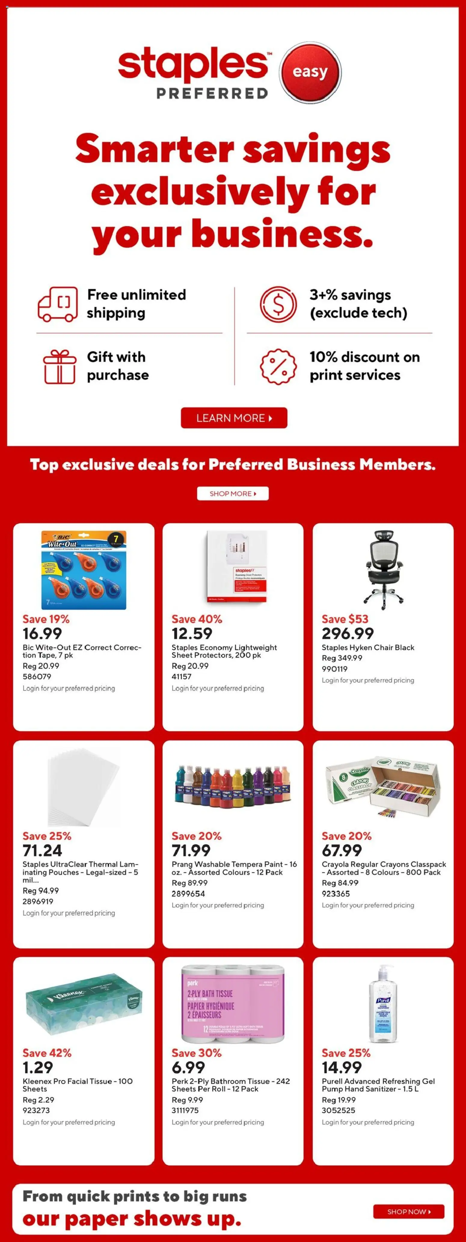 Staples flyer valid from Aug 7, 2026 | Page: 17 | Products: Hand sanitizer, Chair, Bath