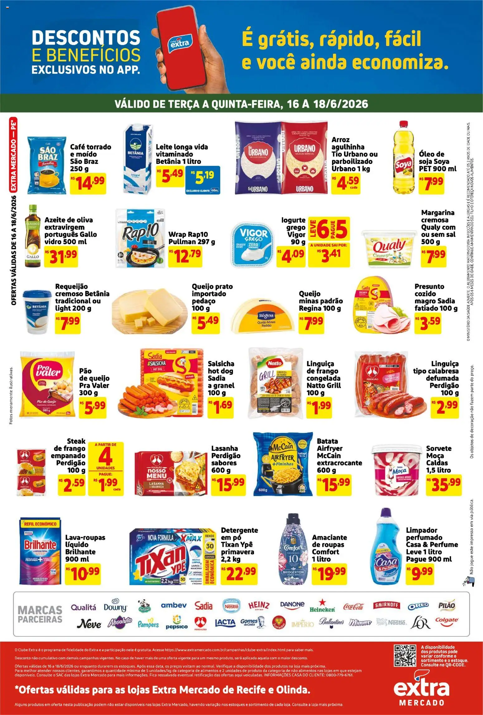 Extra Folheto - válido de 16.06.2026 | Página: 2 | Produtos: Linguiça, Arroz, Soja, Pão de queijo