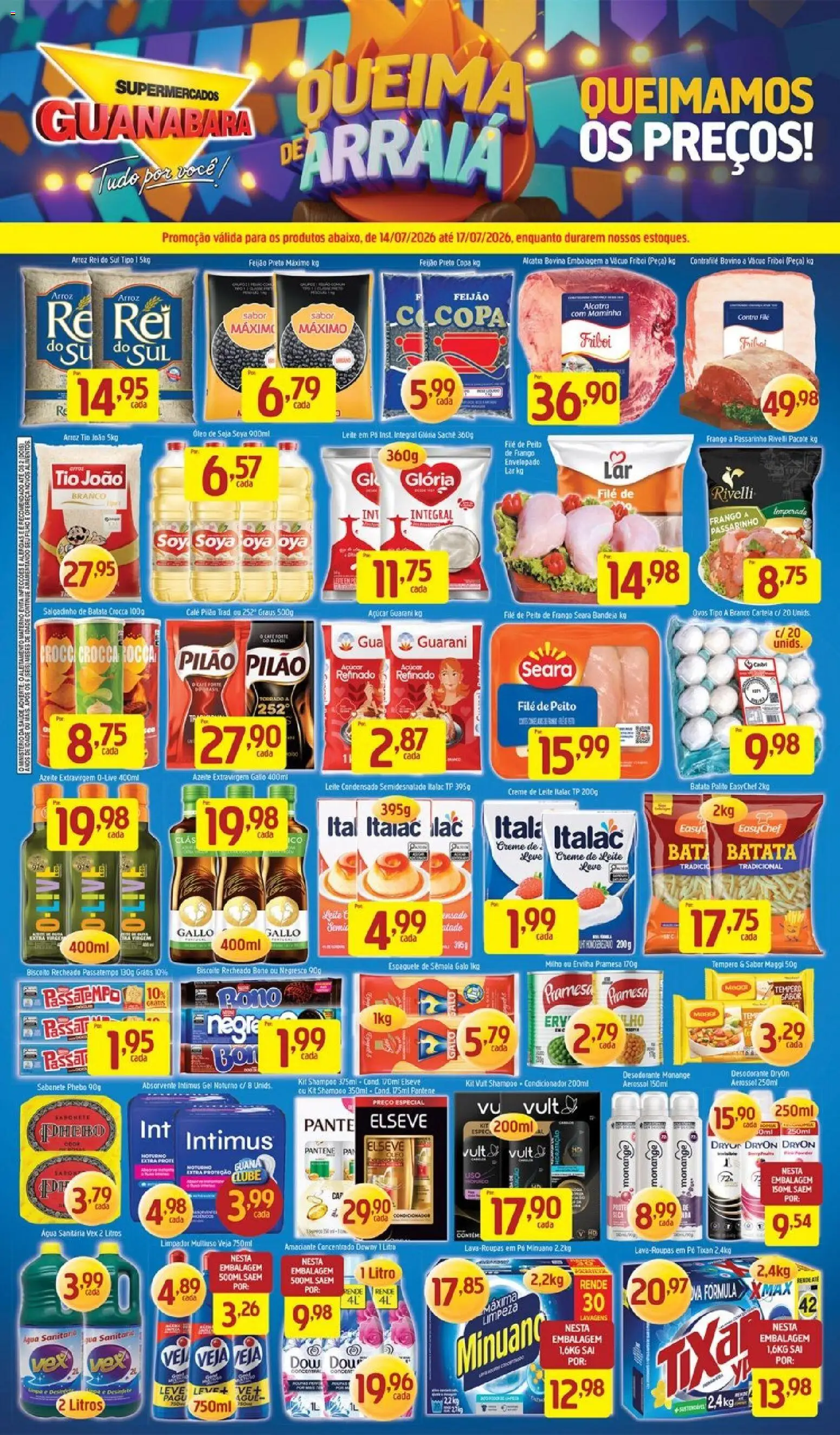 Supermercados Guanabara Folheto - válido de 14/07/2026 | Página: 1 | Produtos: Limpador multiuso, Arroz, Creme, Frango