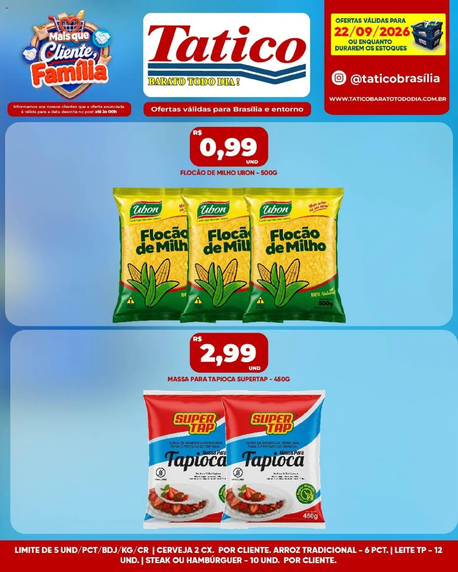 Tatico Folheto - válido de 22/09/2026 | Página: 1 | Produtos: Mandioca, Tapioca, Massa, Hambúrguer