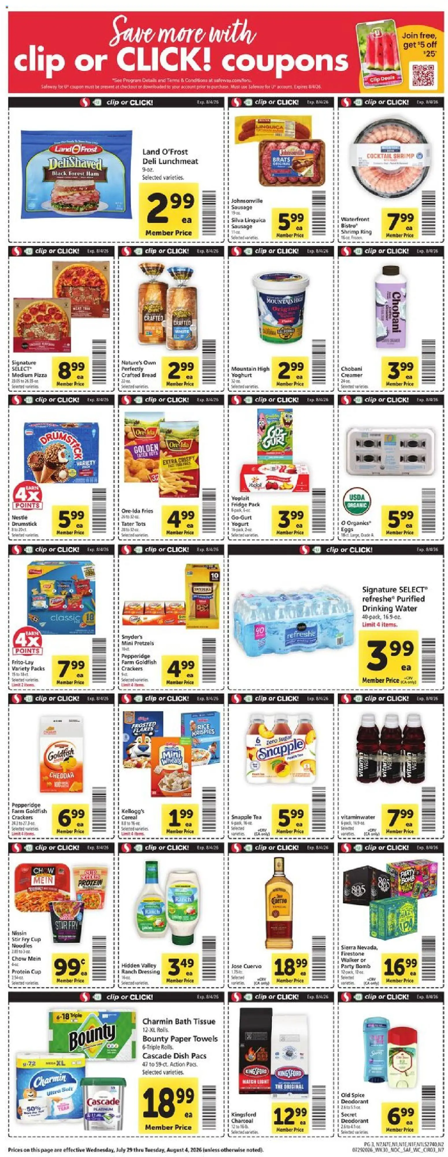 Safeway Weekly Ad - valid from 07/29/2026 | Page: 3 | Products: Ring, Yogurt, Tea, Water