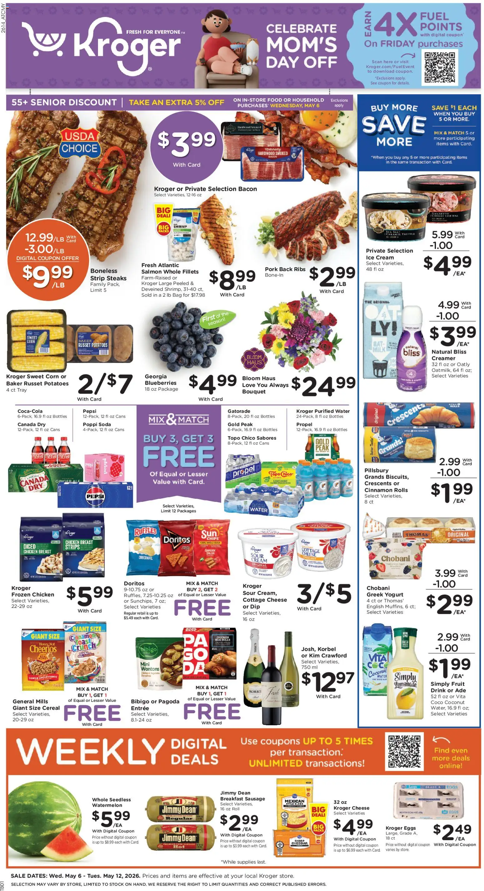 Kroger Weekly Ad - valid from 06.05.2026 | Page: 1 | Products: Corn, Chips, Cream, Watermelon