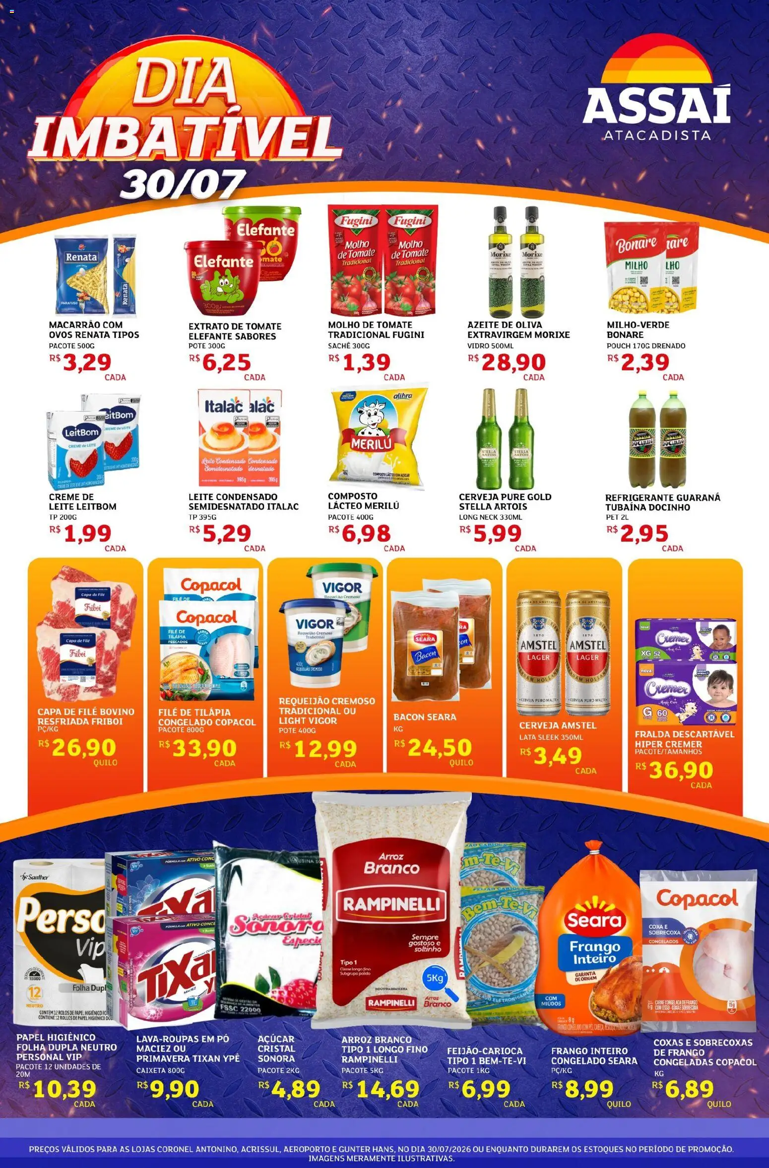 Assaí Atacadista Folheto - válido de 30/07/2026 | Página: 1 | Produtos: Guaraná, Açúcar, Requeijão, Filé de tilápia
