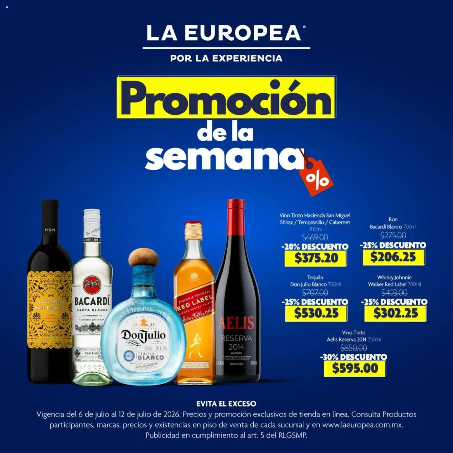Nuevas ofertas de La Europea válidas en toda la República Mexicana desde el 06/07/2026. ¡Encuentra las mejores ofertas en La Europea catálogo Promoción! | Página: 1 | Productos: Vino tinto, Vino, Whisky, Bacardi