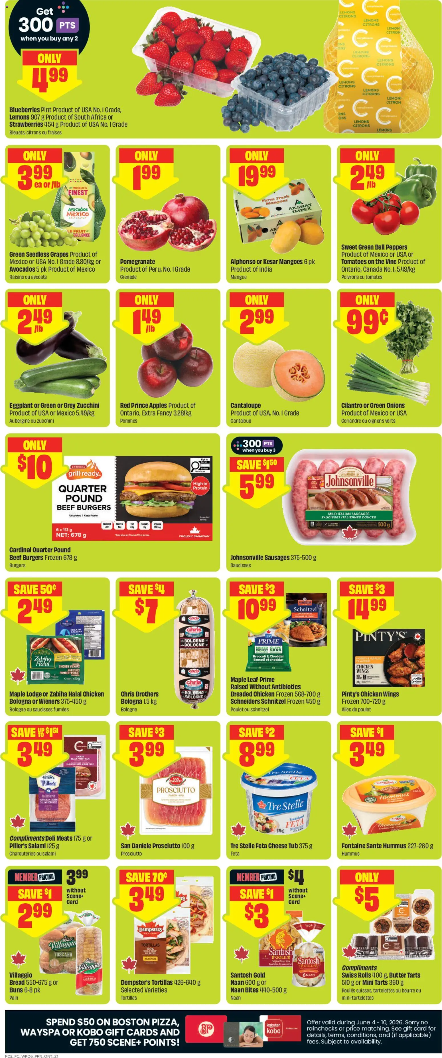 FreshCo flyer valid from 04.06.2026 | Page: 3 | Products: Strawberries, Chicken wings, Cheese, Ham