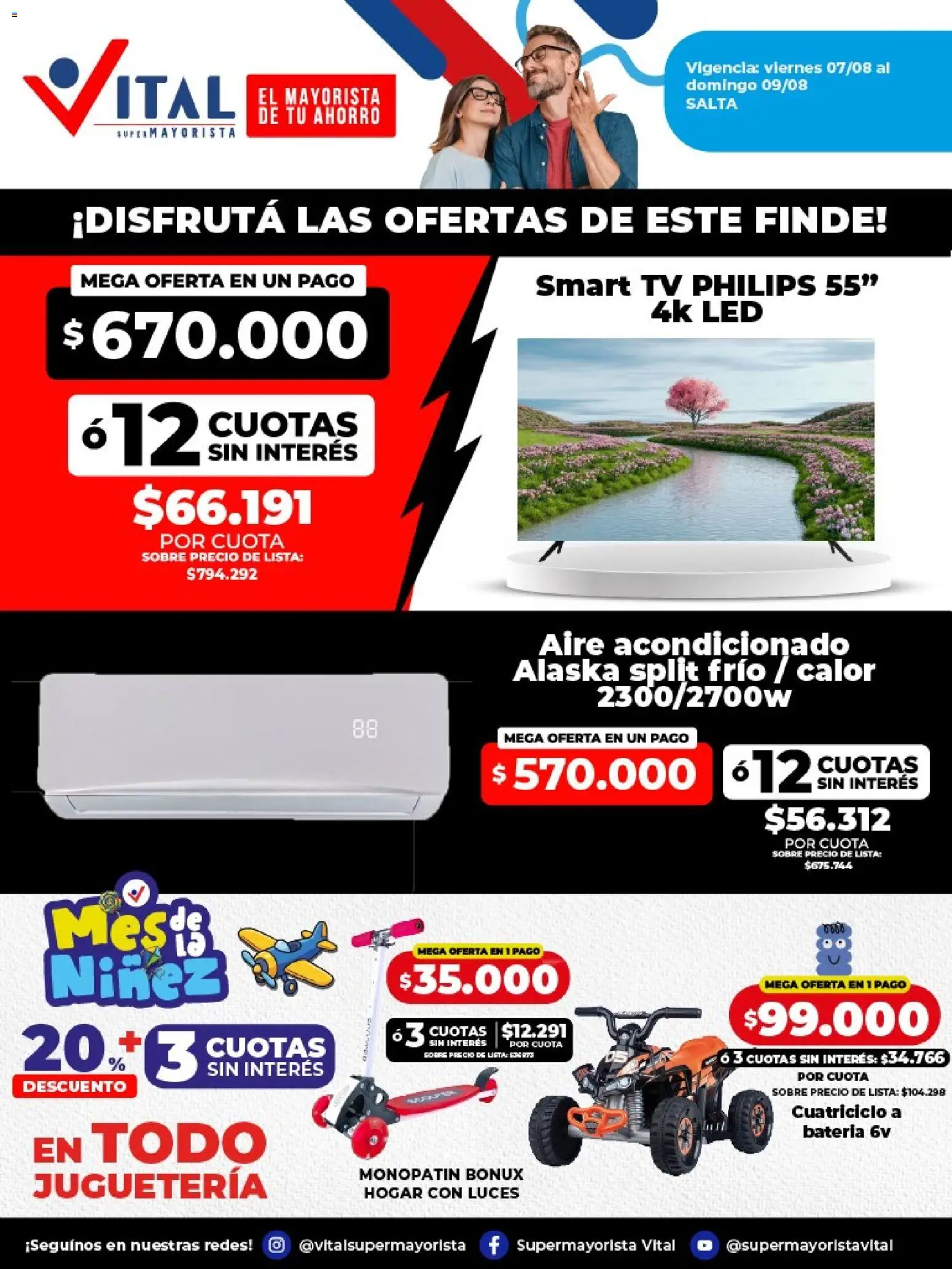 Vital - Ofertas fin Salta │ válido desde el 07/08/2026 | Página: 1 | Productos: Monopatin, Aire acondicionado, Sobre, Batería