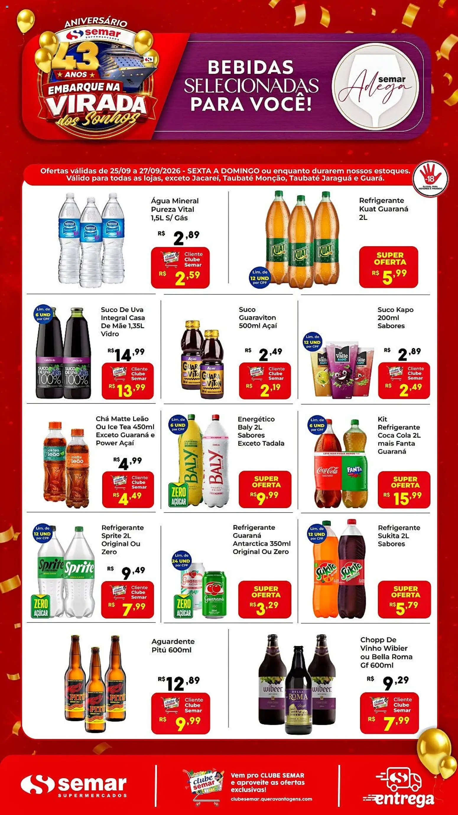 Semar Supermercado Folheto - válido de 25/09/2026 | Página: 1 | Produtos: Guaraná, Ice tea, Cola, Refrigerante