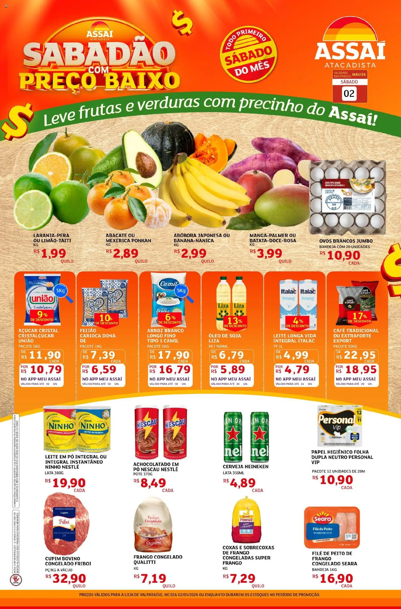 Assaí Atacadista Folheto - válido de 02.05.2026 | Página: 1 | Produtos: Leite, Cerveja, Bandeja, Frango