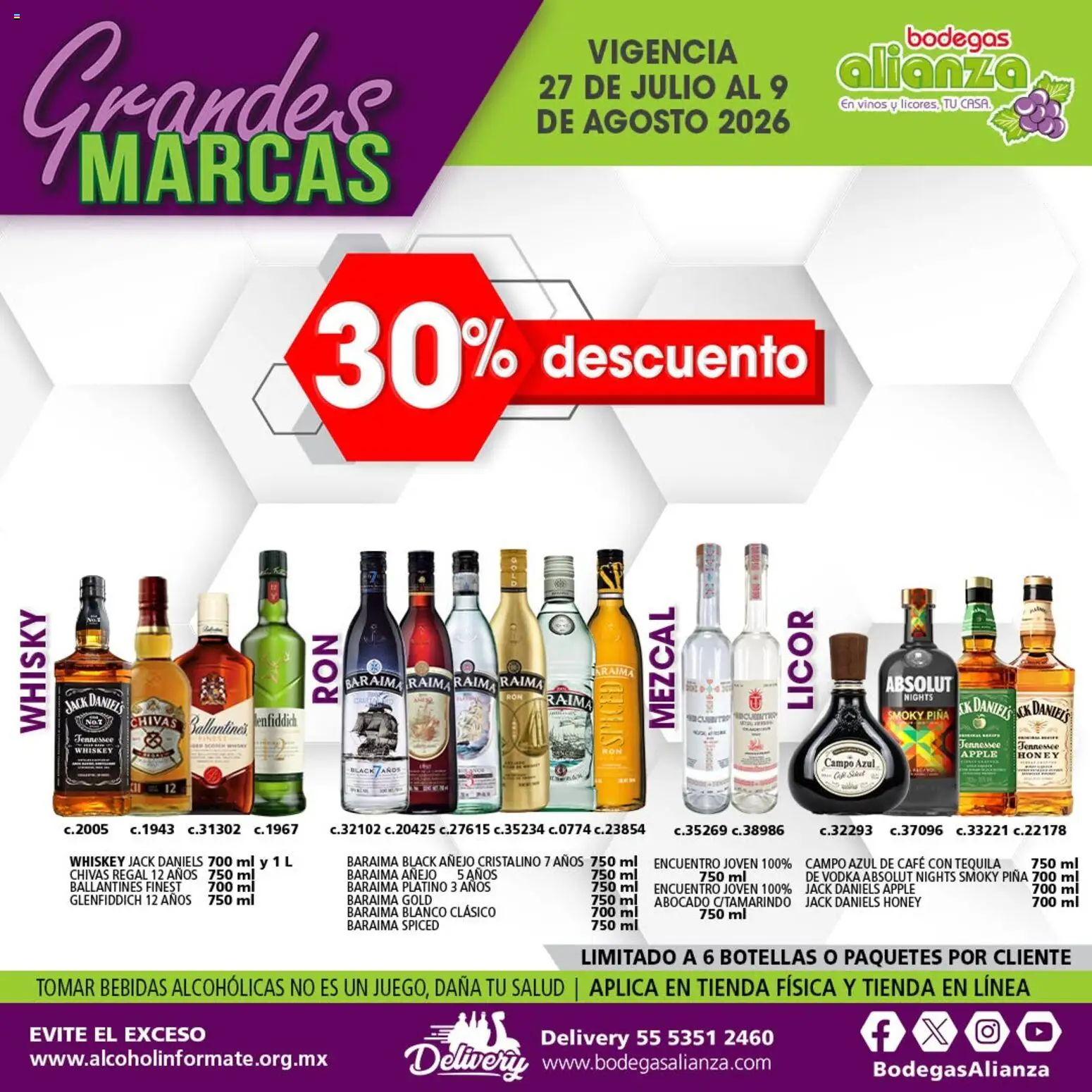 Nuevas ofertas de Bodegas Alianza válidas en toda la República Mexicana desde el 27/07/2026. ¡Encuentra las mejores ofertas en Bodegas Alianza catálogo Grandes Marcas! | Página: 4 | Productos: Piña, Tequila, Vodka, Whisky