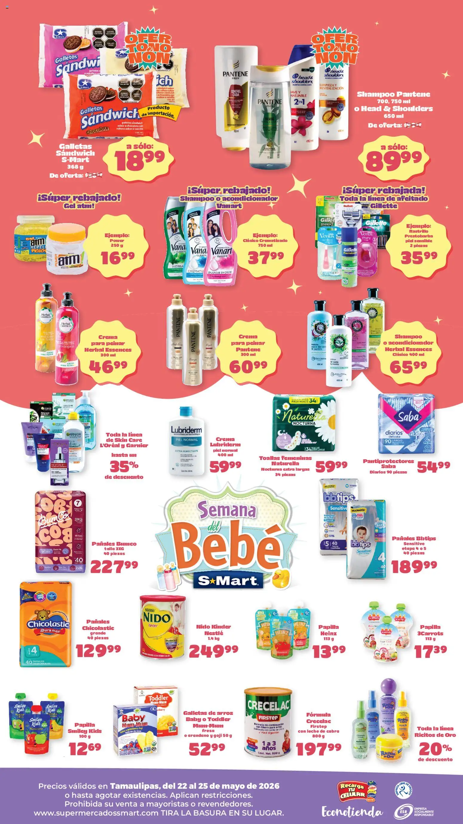 Nuevas ofertas de S-Mart válidas en toda la República Mexicana desde el 22.05.2026. ¡Encuentra las mejores ofertas en S-Mart folleto Ofertas de feria Nuevo Laredo! | Página: 2 | Productos: Crema, Agua, Arroz, Galletas