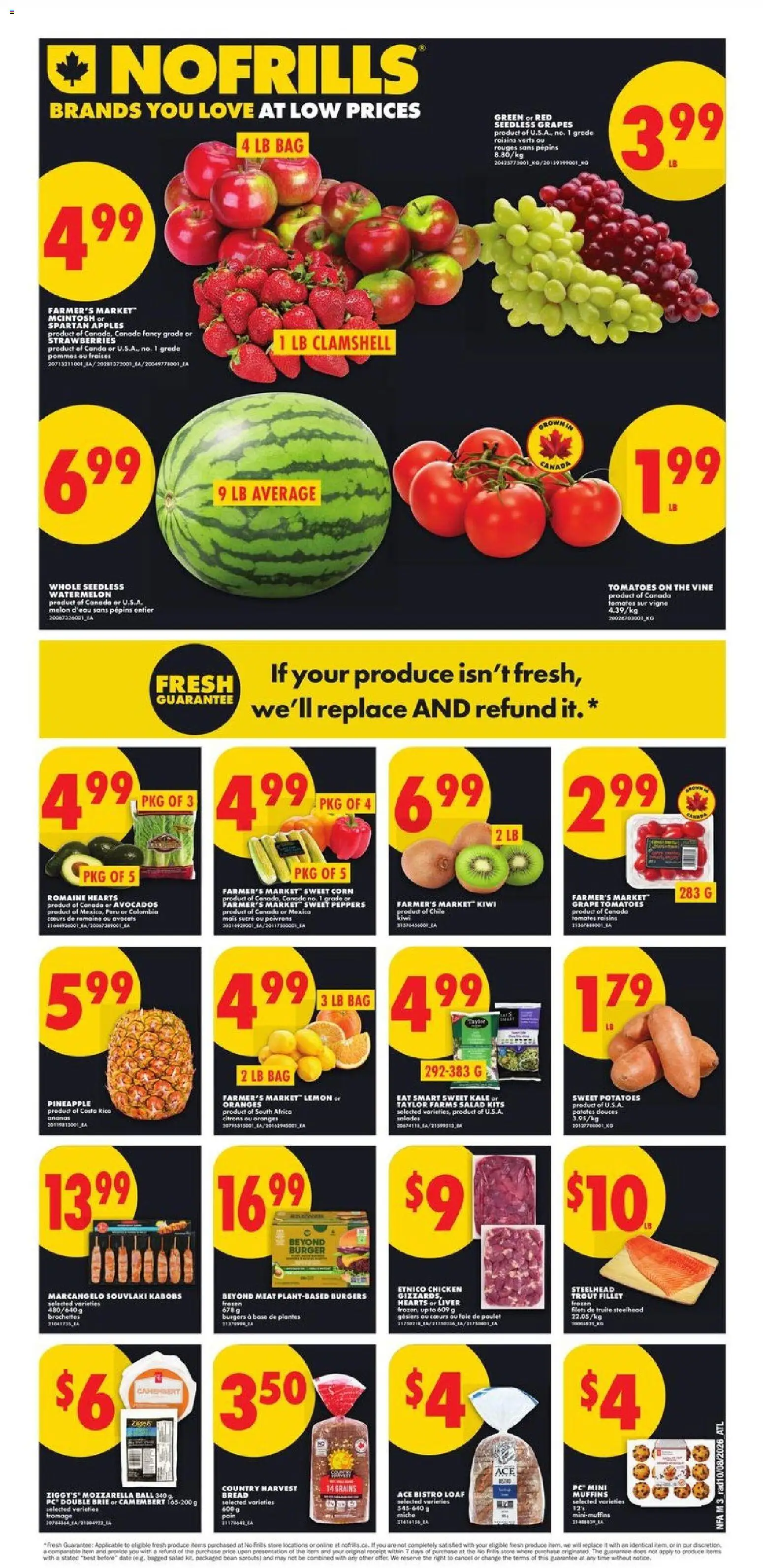 No Frills flyer valid from Aug 13, 2026 | Page: 3 | Products: Salad, Liver, Seedless grapes, Oranges